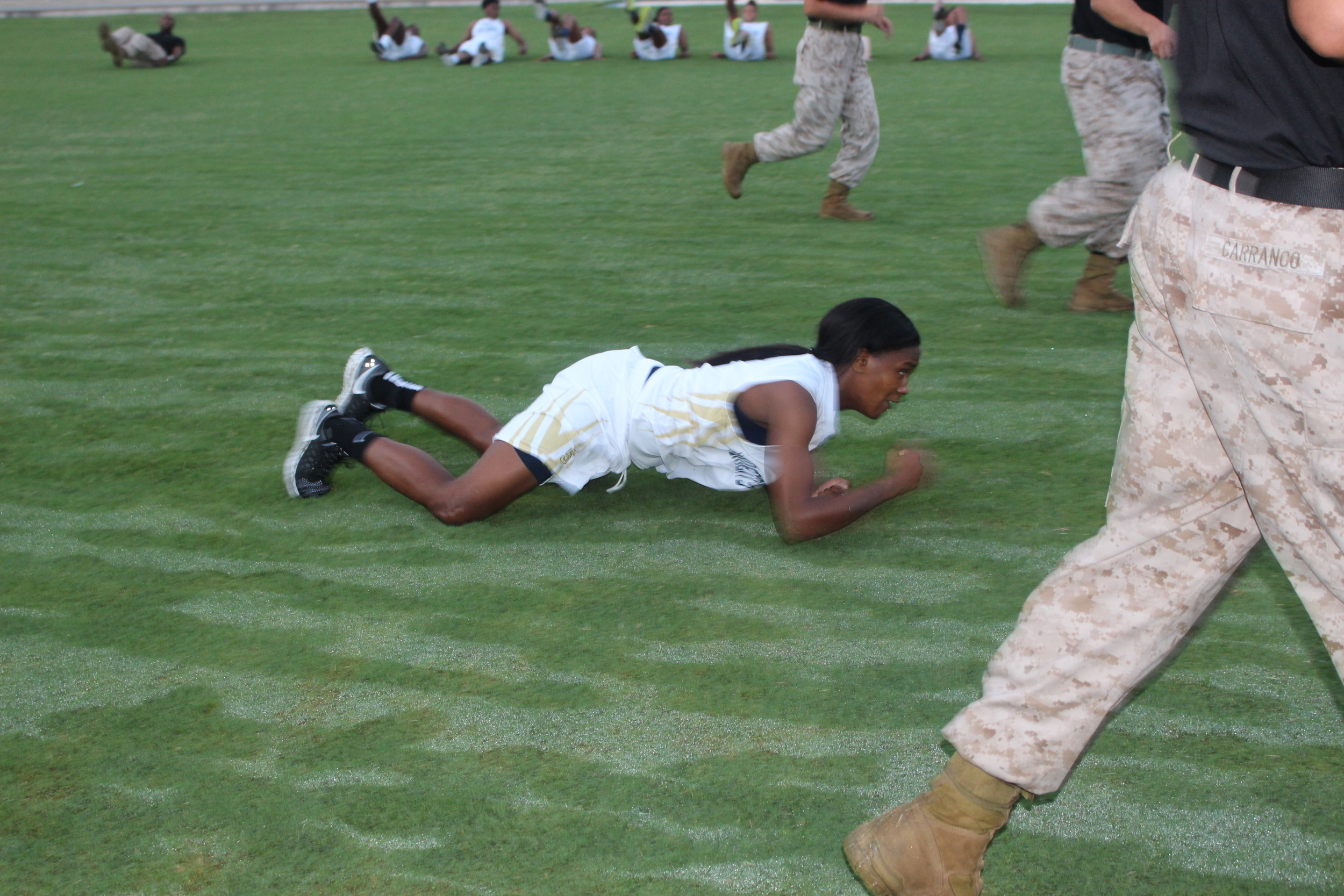 Freshman Ciani Cryor participates in the maneuver under fire drill.