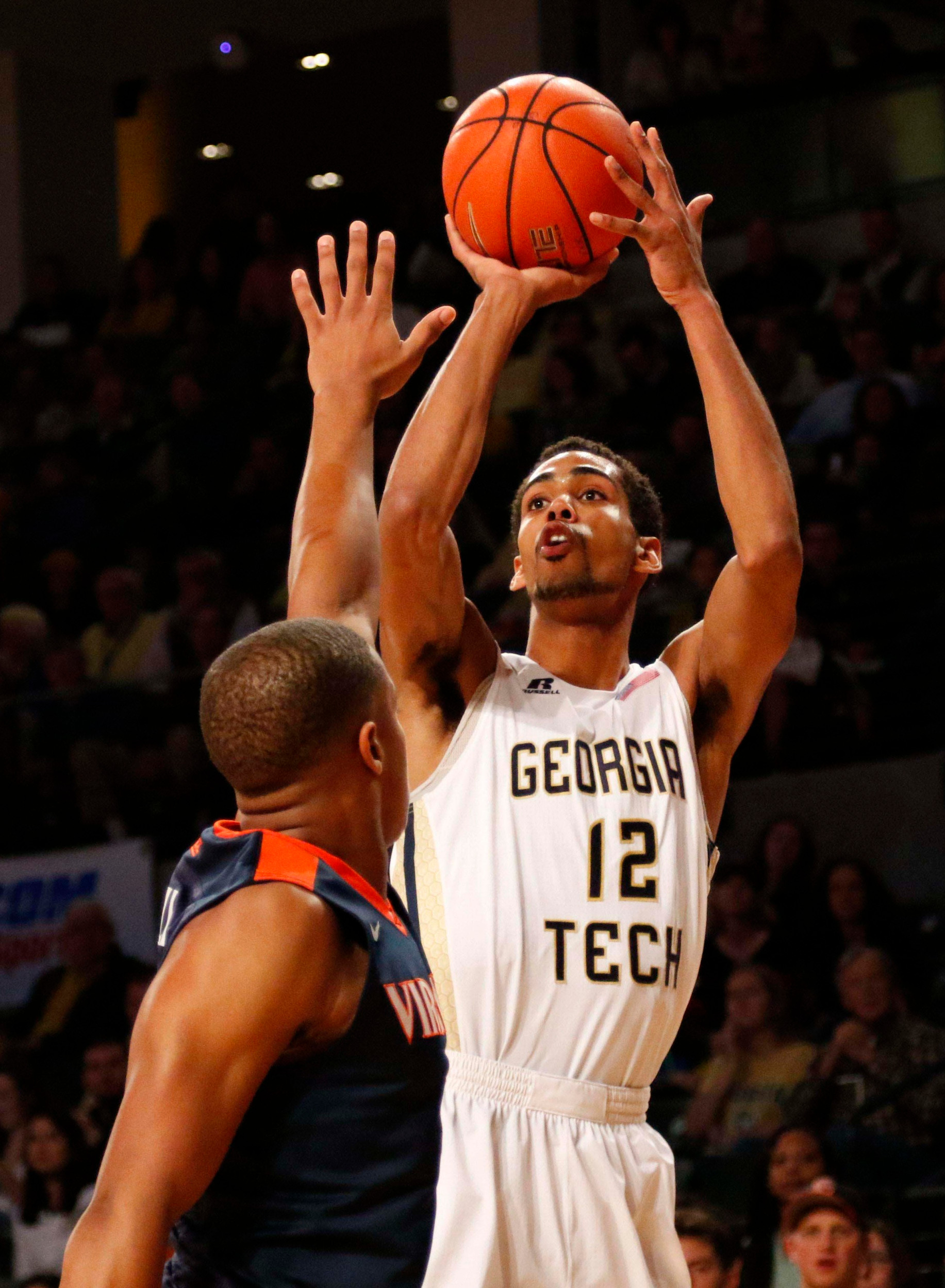 Quinton Stephens shoots the ball against the Virginia Cavaliers. Brett Davis-USA TODAY Sports
