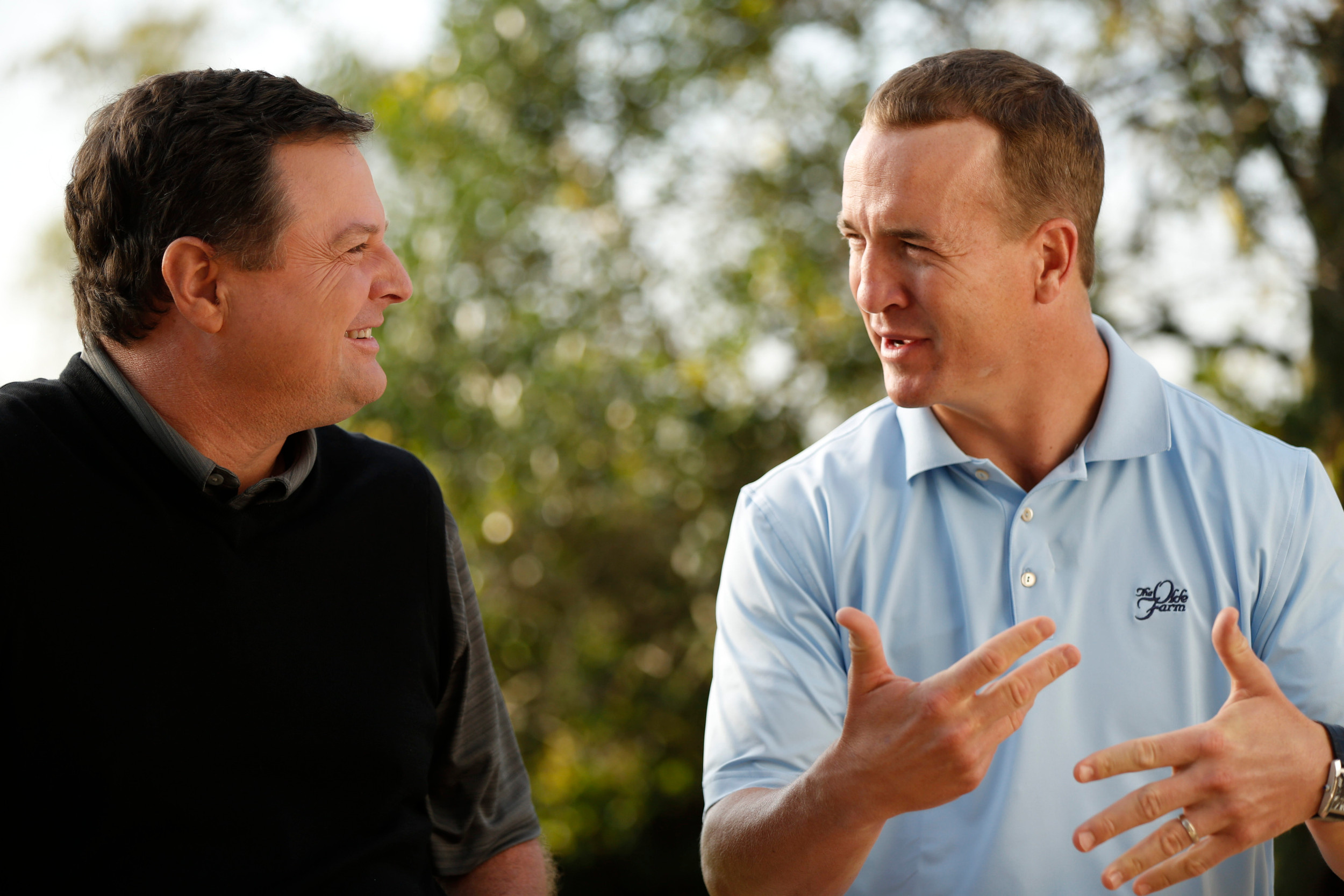 2014 Morning Drive with Charlie Rymer and Peyton Manning -- Season: 2014 -- Pictured: Charlie Rymer, Peyton Manning -- (Photo by: Cy Cyr/Golf Channel)