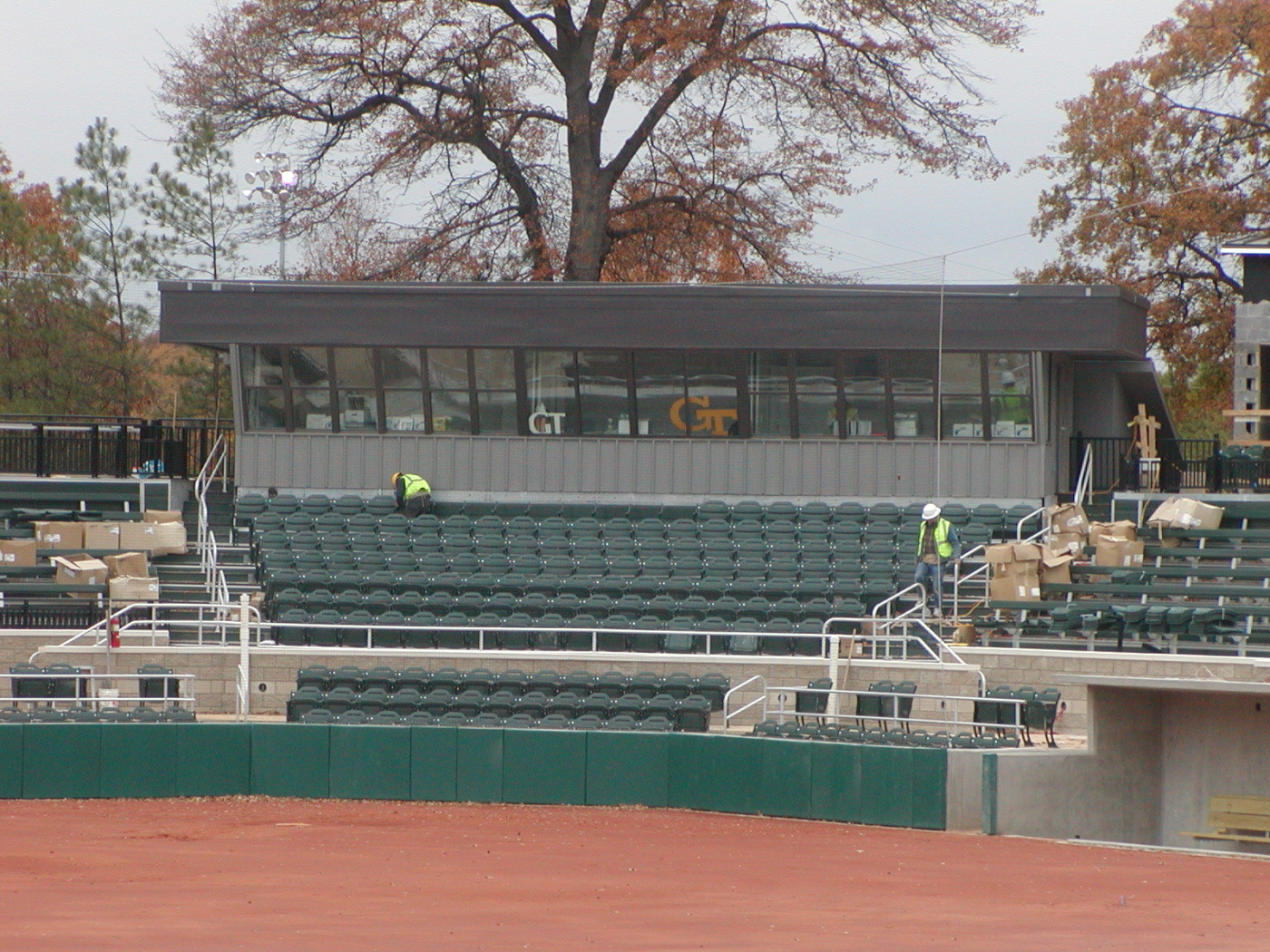 12/04/08 -- Chairback seats are installed at new softball facility