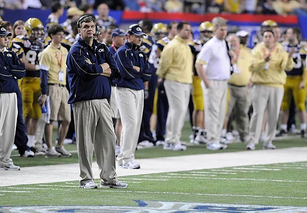Head Coach Paul Johnson checks out the score board during the first half of the game against LSU. Photo by LensEffects