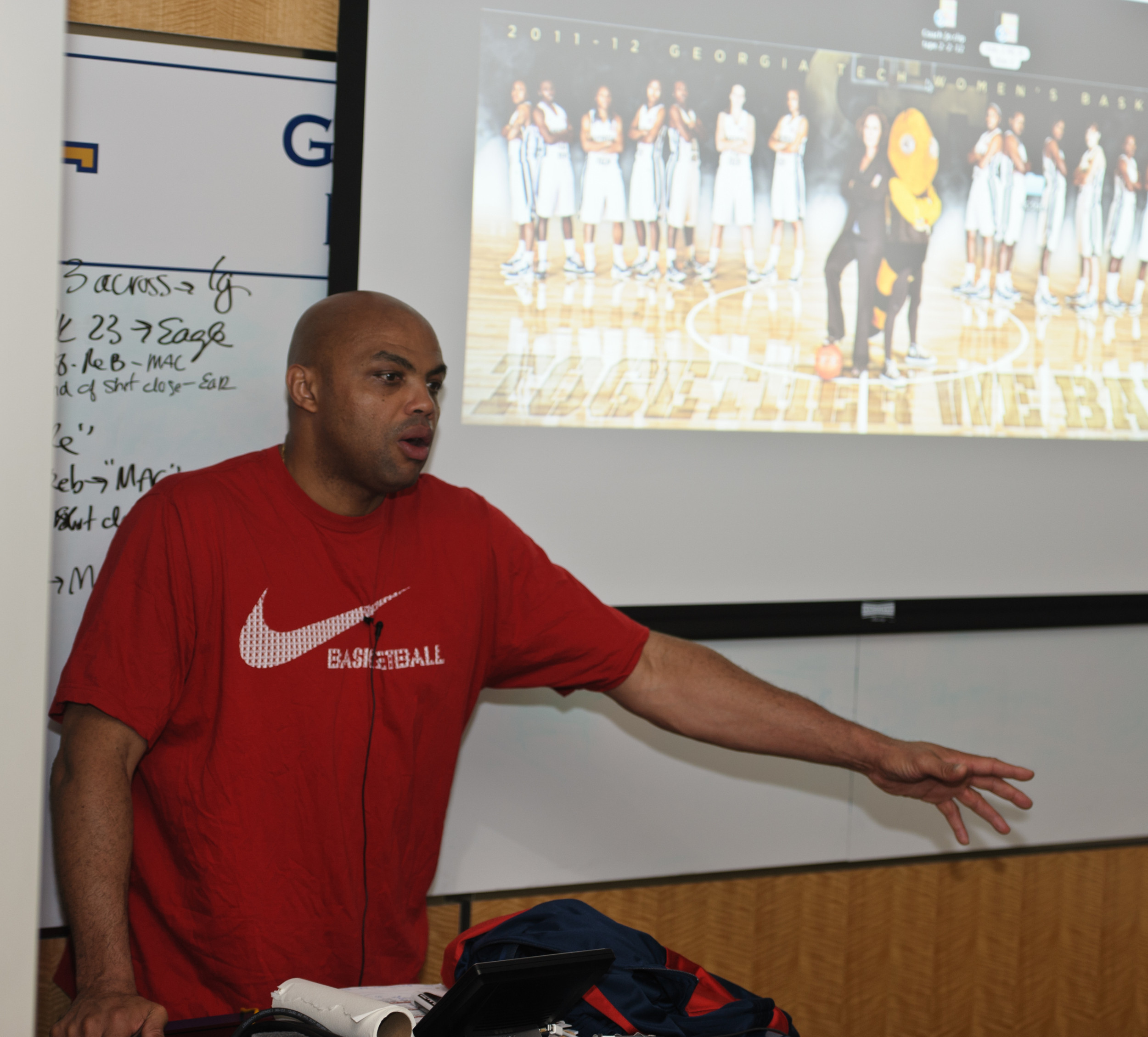 NBA Hall of Famer Charles Barkley speaks with Georgia Tech Women's Basketball prior to the NC State game.