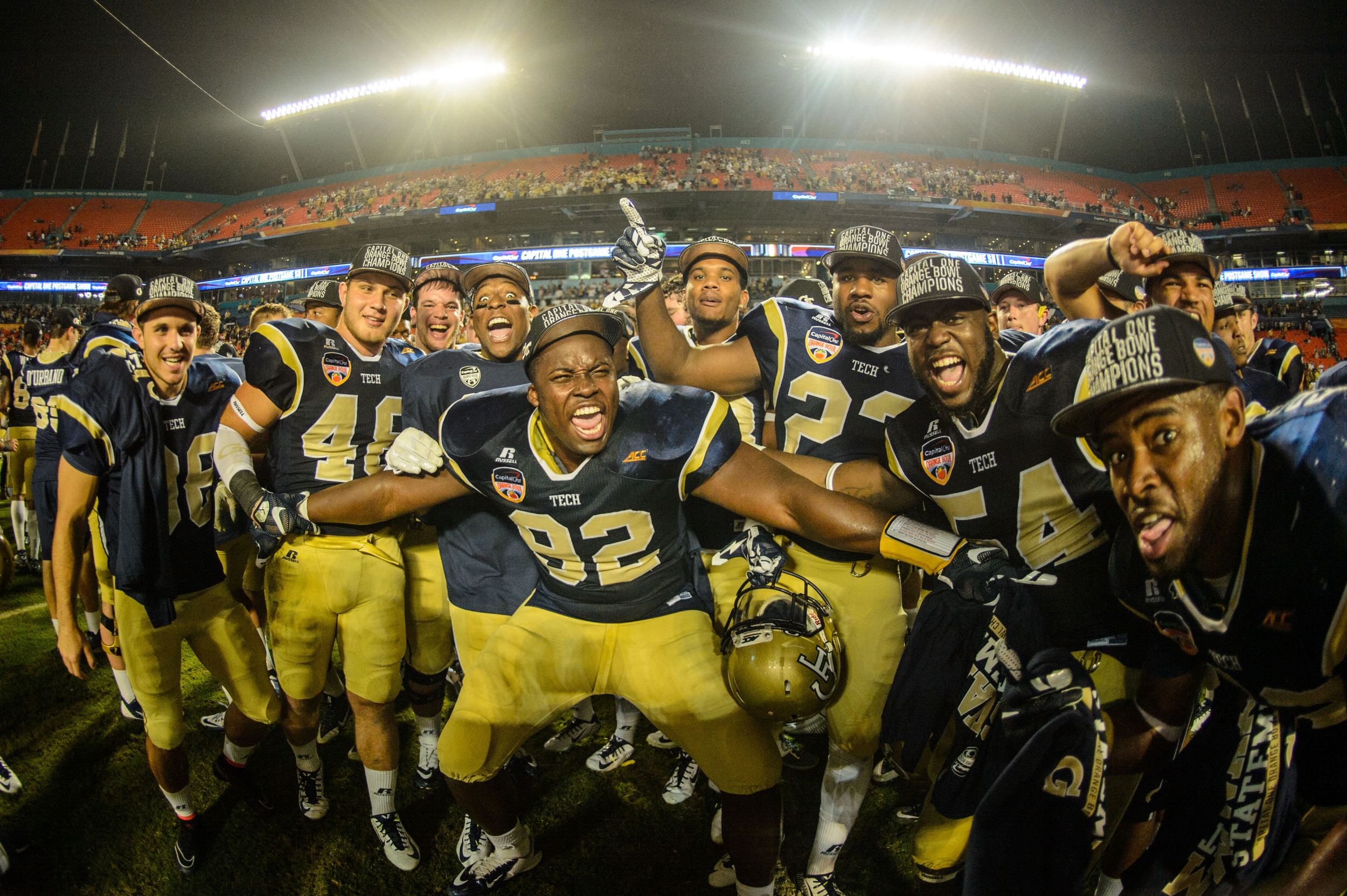 Georgia Tech players celebrate the Orange Bowl victory