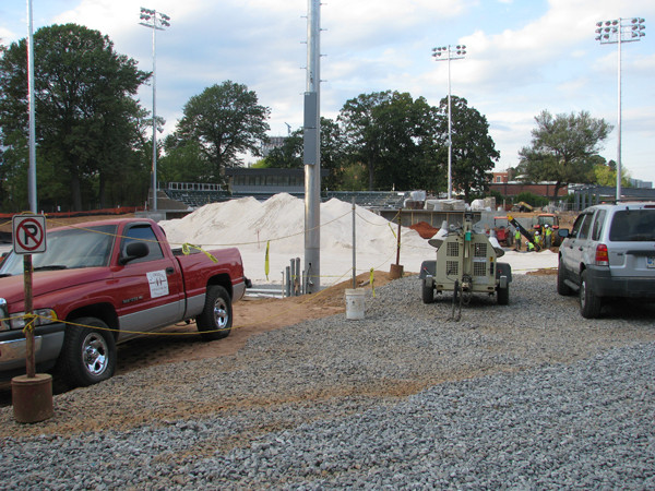 A view from just beyond where the outfield fence will sit.