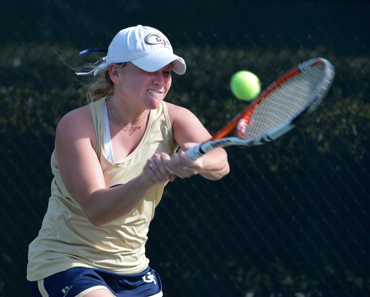 Georgia Tech's Megan Kurey returns the ball to Duke during the 2015 ACC Women's Tennis Tournament in Cary, N.C., April. 24, 2015. (Photo by Sara D. Davis, theACC.com)