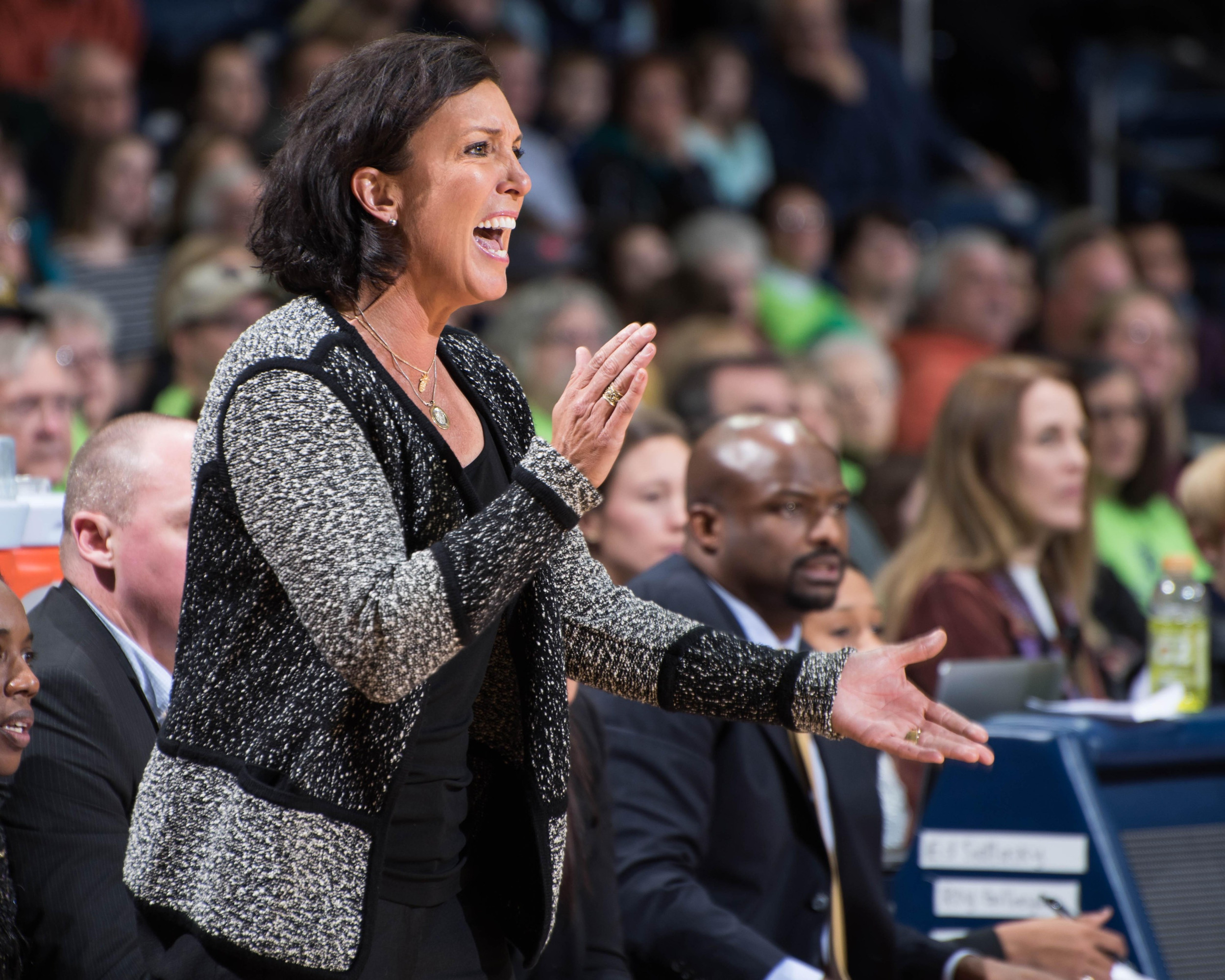 MaChelle Joseph reacts in the second quarter. Matt Cashore-USA TODAY Sports