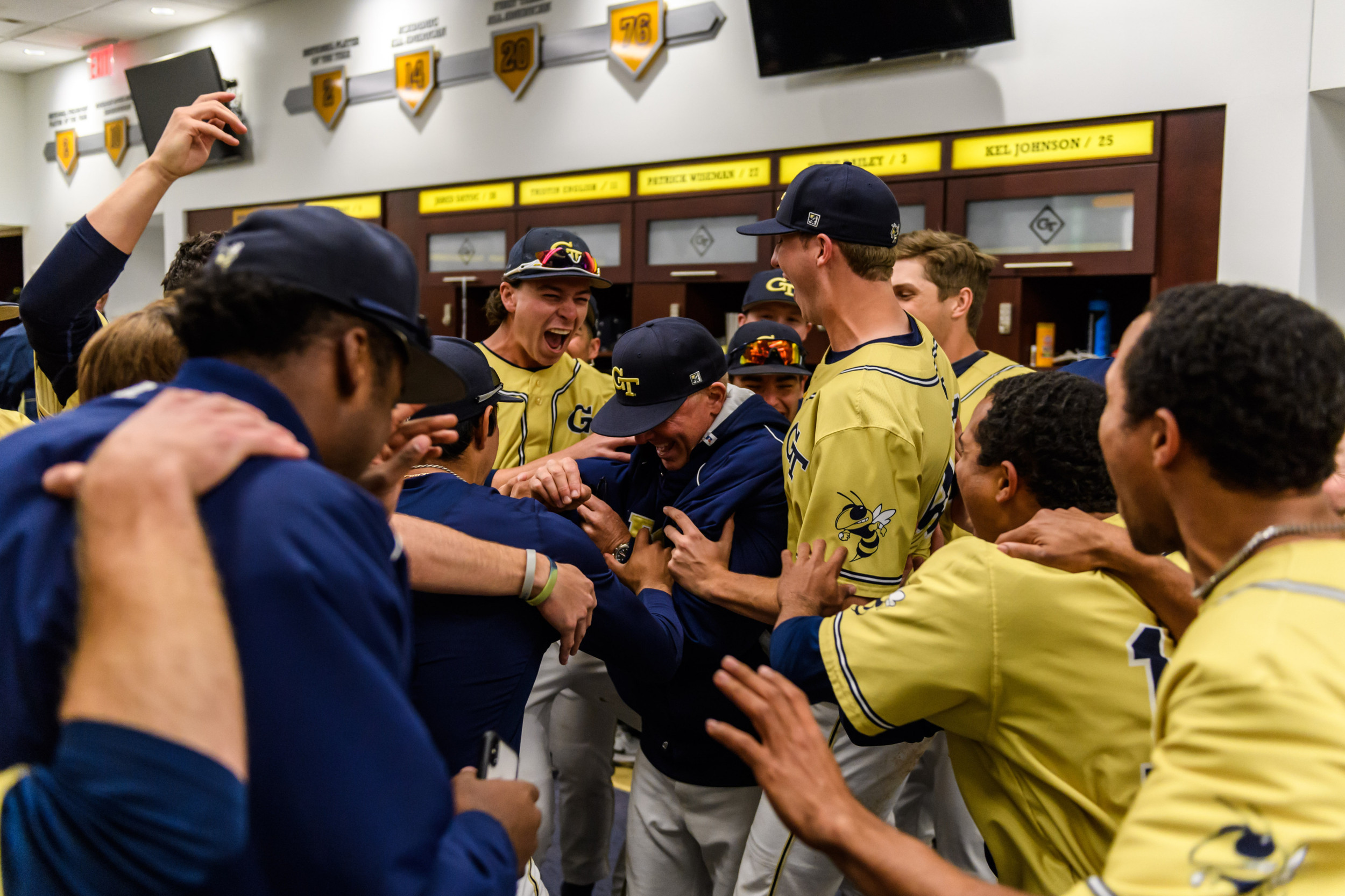 The team celebrates Coach Hall's 1,000th win at Georgia Tech