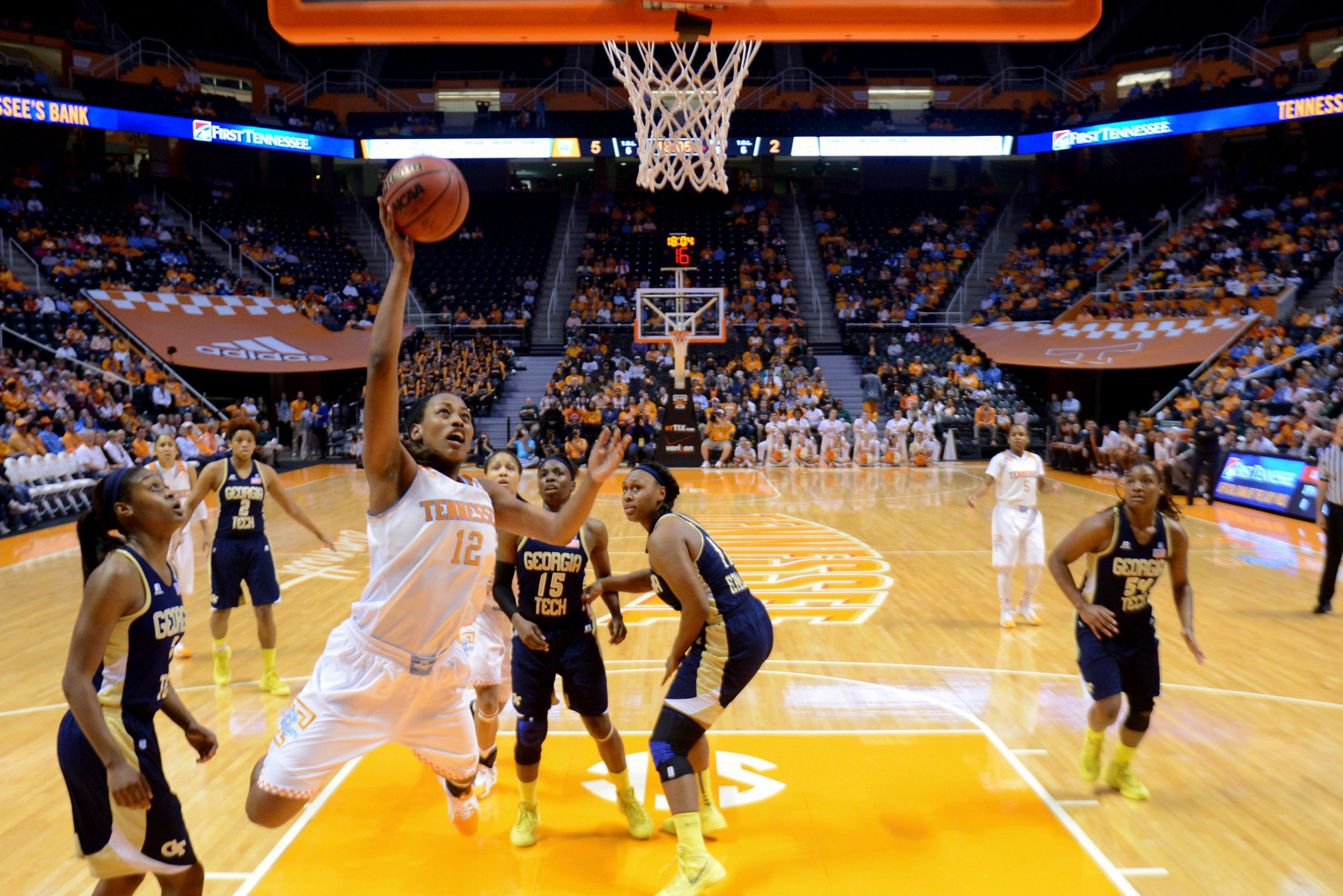 Tennessee Lady Volunteers forward Bashaara Graves (12) goes to the basket against the Georgia Tech Yellow Jackets during the first half at Thompson-Boling Arena. Mandatory Credit: Randy Sartin-USA TODAY Sports