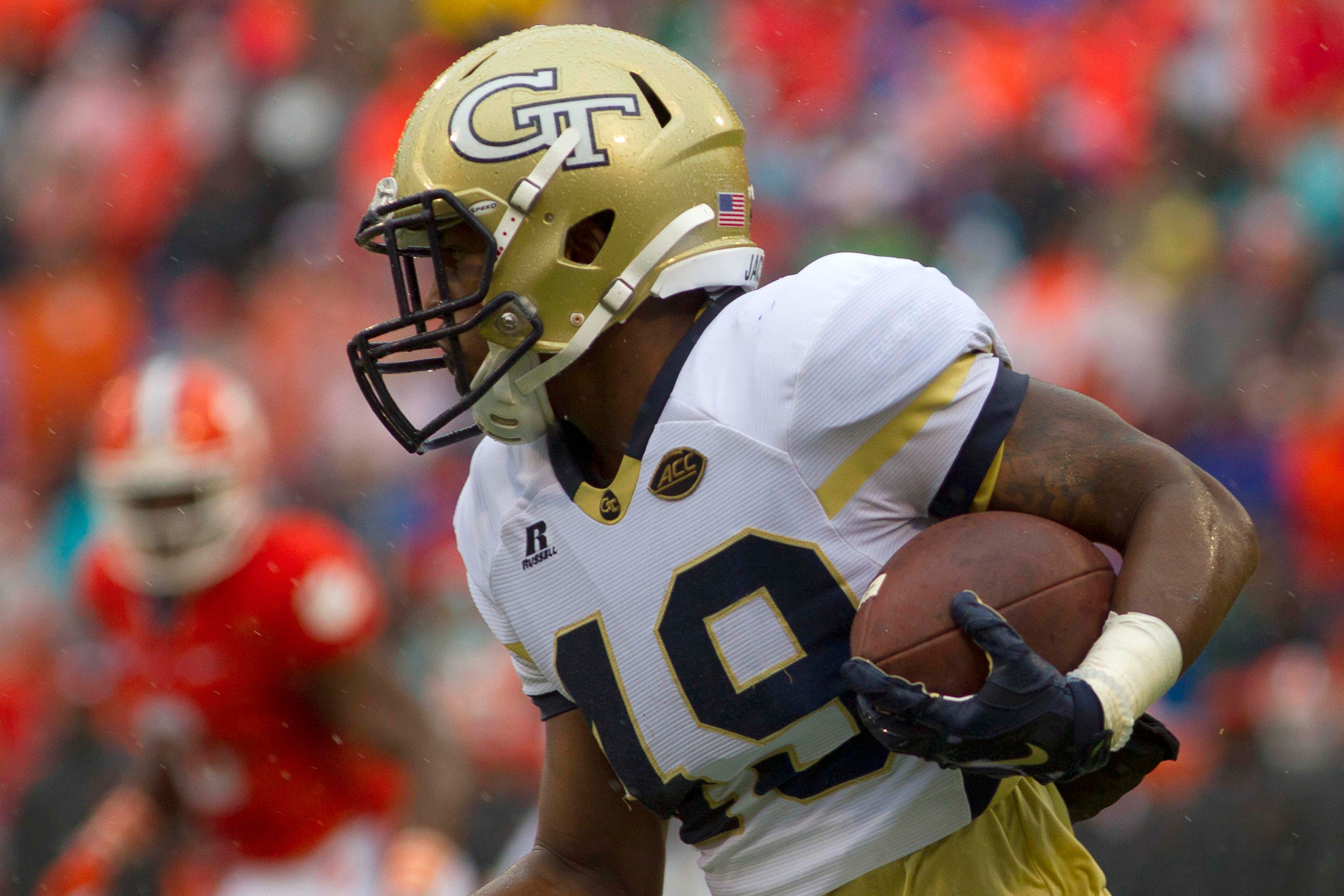 Oct 10, 2015; Clemson, SC, USA; Georgia Tech Yellow Jackets running back Clinton Lynch (49) carries the ball. Credit: Joshua S. Kelly-USA TODAY Sports