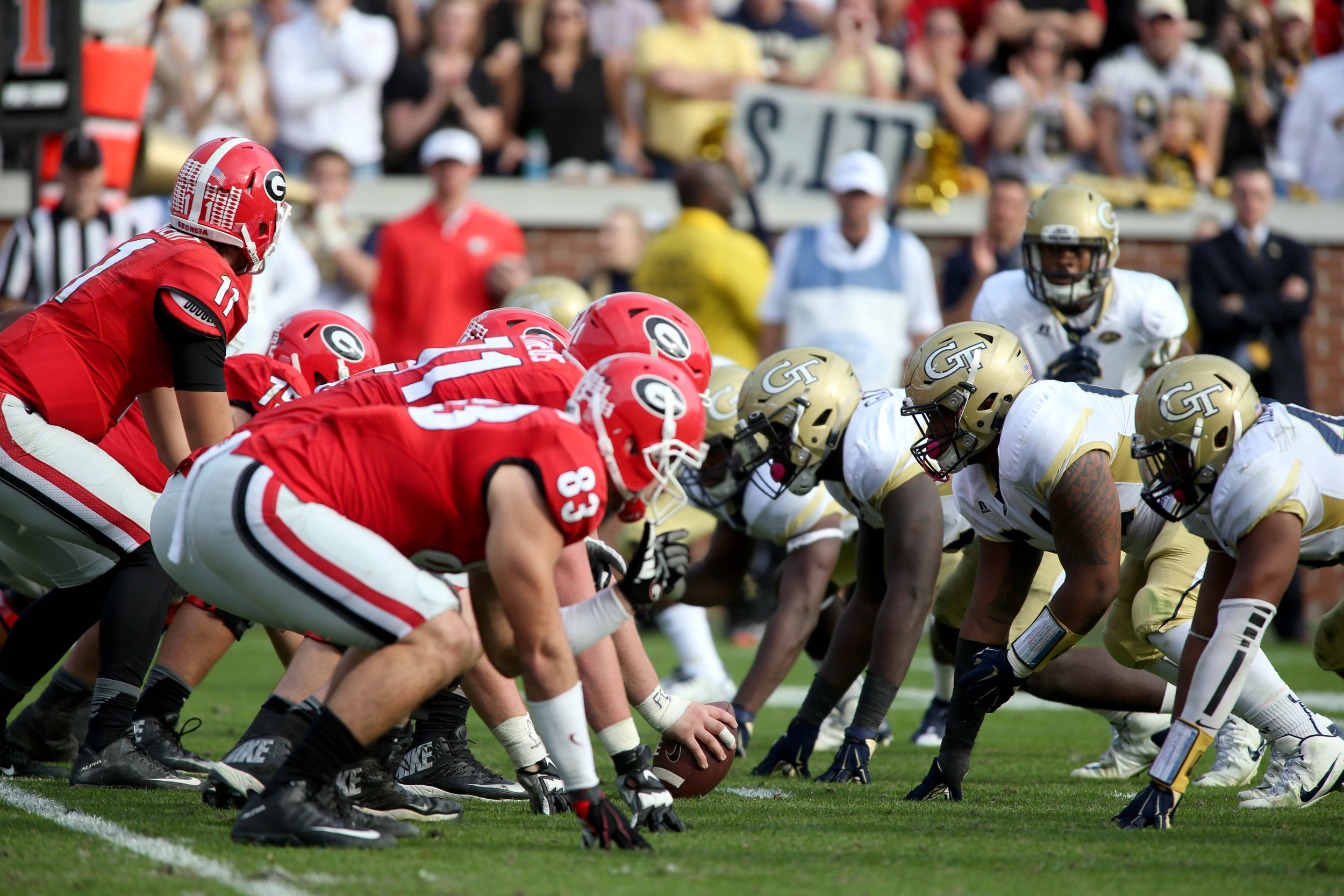 Georgia Bulldogs quarterback Greyson Lambert (11) prepares to snap the ball in the fourth quarter of their game against the Georgia Tech Yellow Jackets at Bobby Dodd Stadium. Jason Getz-USA TODAY Sports