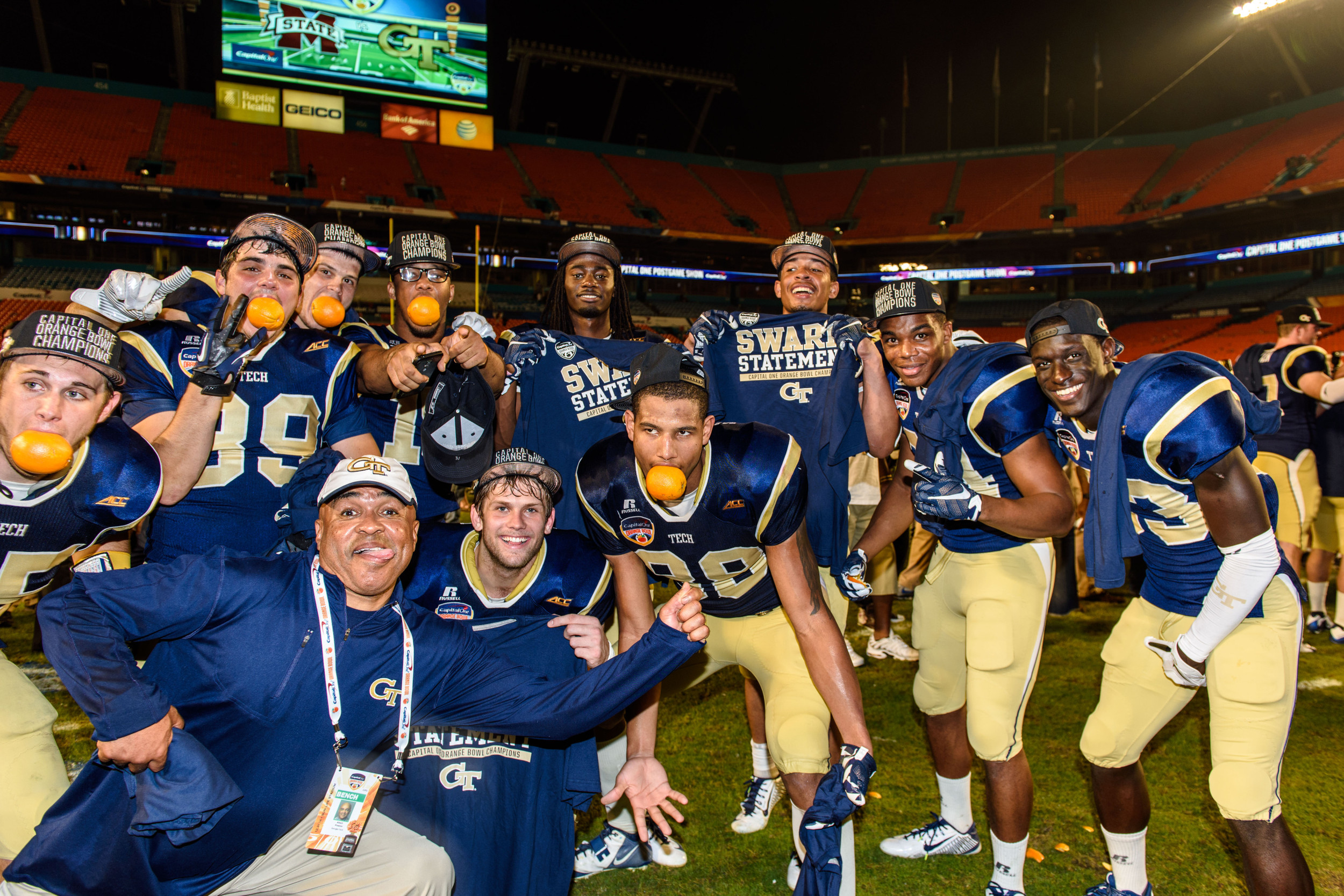 The GT Wide Receivers enjoy the win