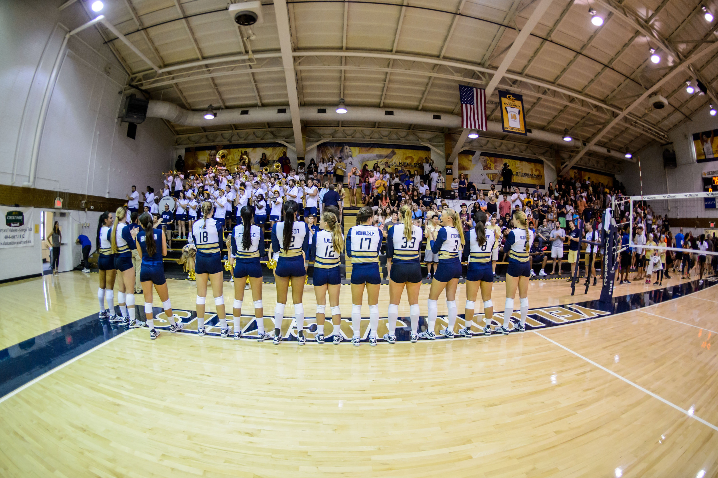 The Jackets sing the Ramblin' Wreck after the victory