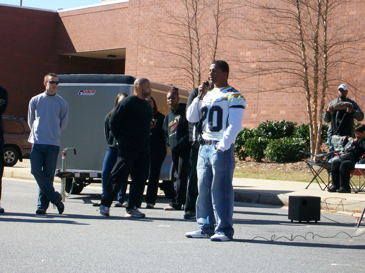 Georgia Tech football players Jason Peters, Roddy Jones and Kyle Jackson worked with local young kids Feb. 21 at the Heat Track Club Fun Run.