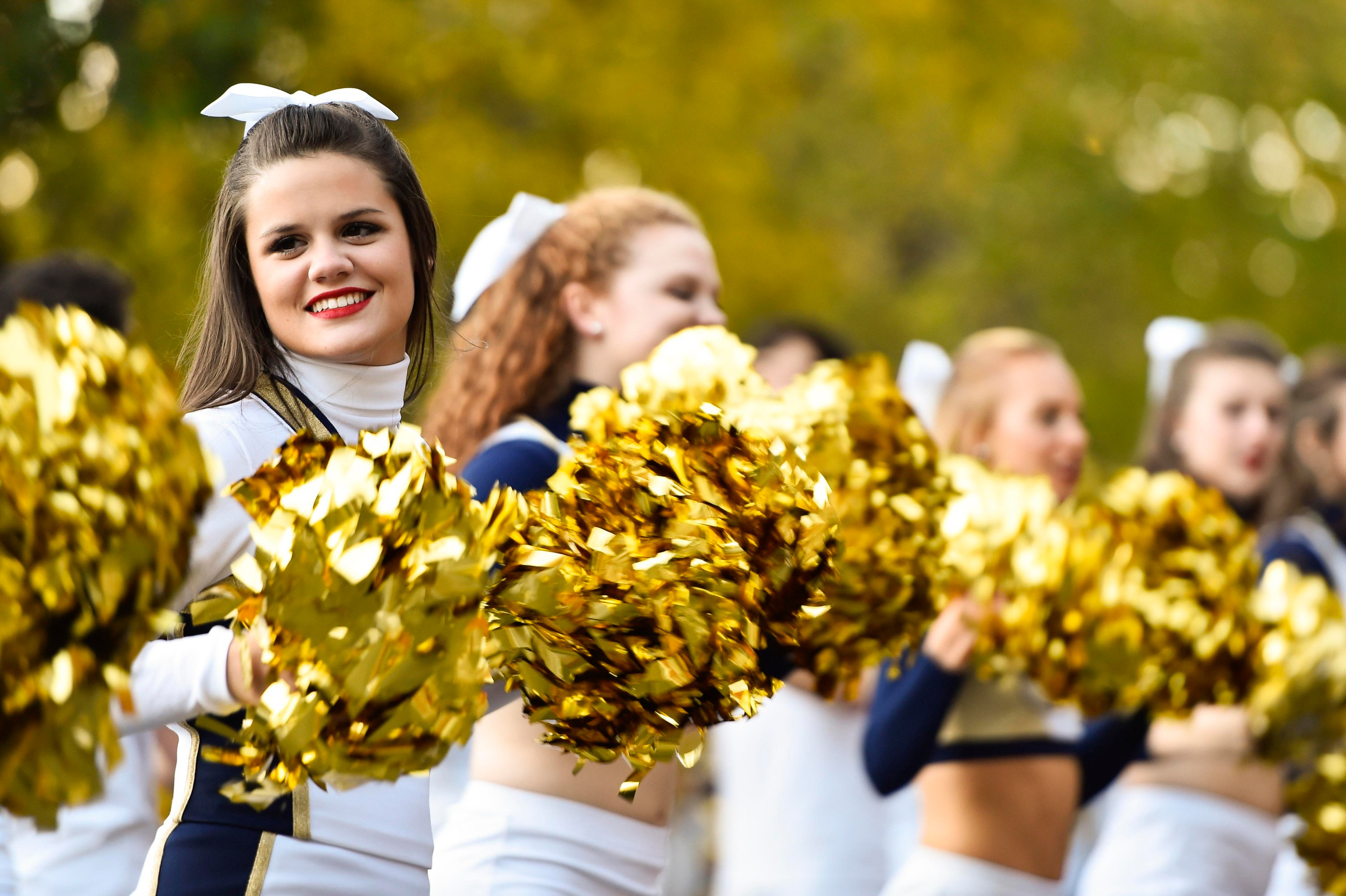 Yellow Jackets cheerleaders perform outside Bobby Dodd Stadium prior to the start of the game between the Yellow Jackets and the Virginia Tech Hokies. (Garrett Reid-USA TODAY Sports)