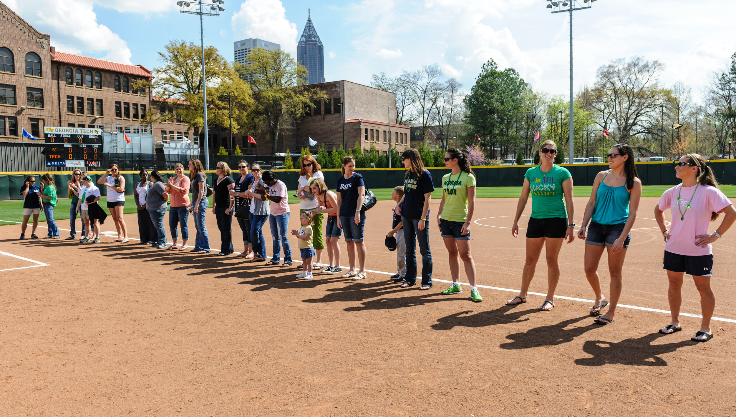 Alumnae from GT Softball are introduced prior to the start of Game 2 during Alumnae Weekend.