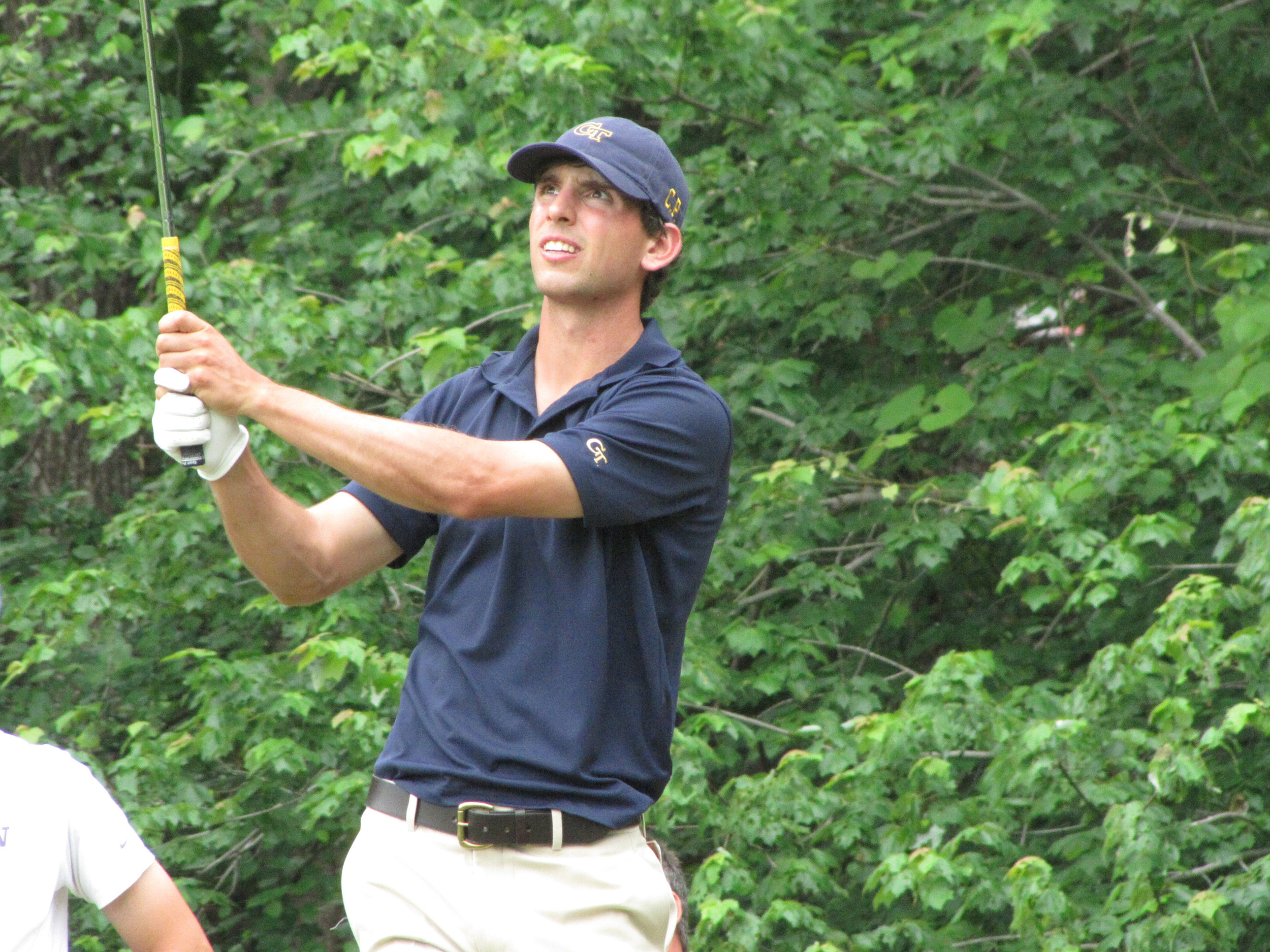 Seth Reeves follows his tee shot at No. 8 during the first round of the NCAA Raleigh Regional, May 15, 2014