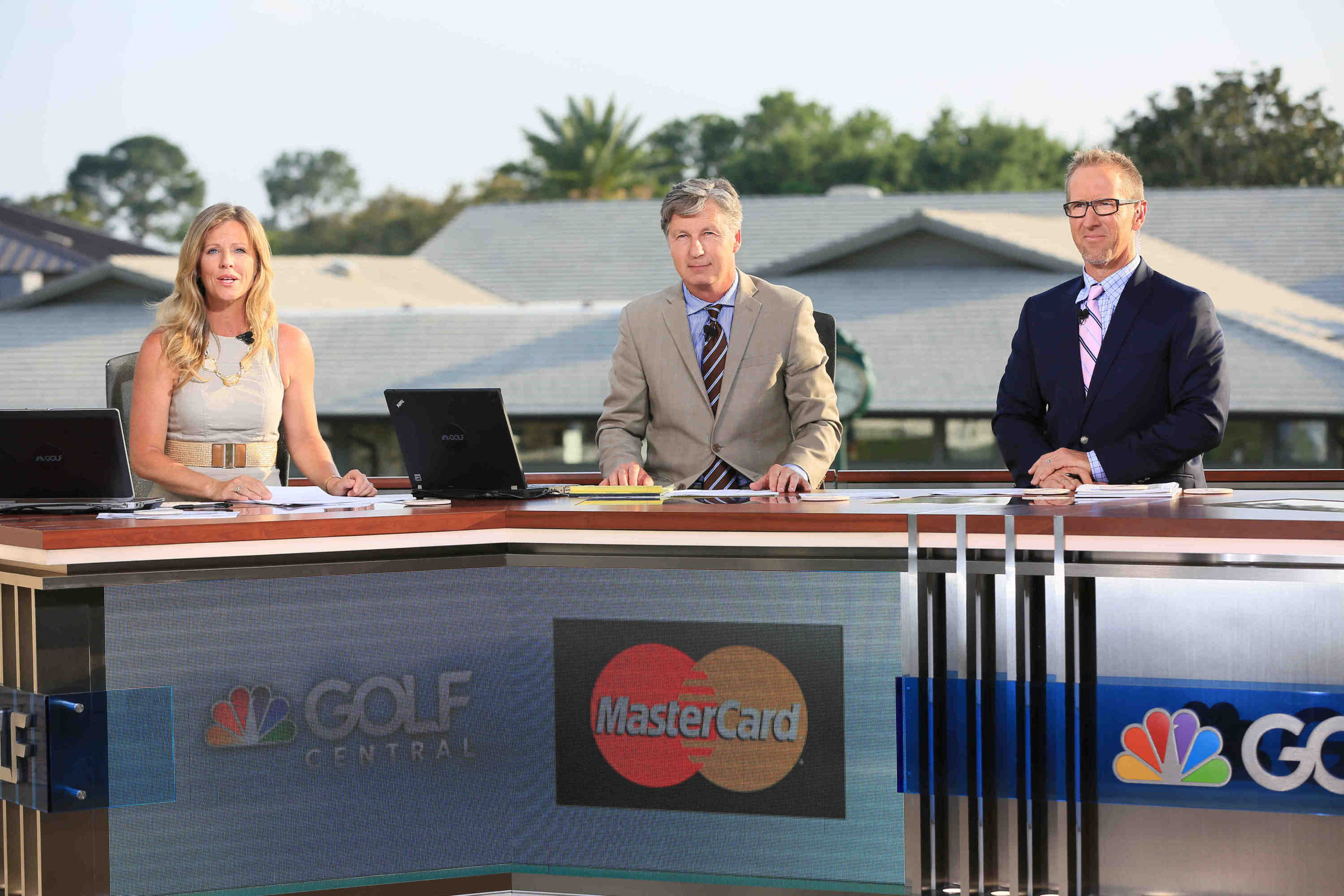 Arnold Palmer Invitational-- Season: 2015-- Pictured: Kelly Tilghman, Brandel Chamblee, David Duval- (Photo by: Jessica Danser/Golf Channel)