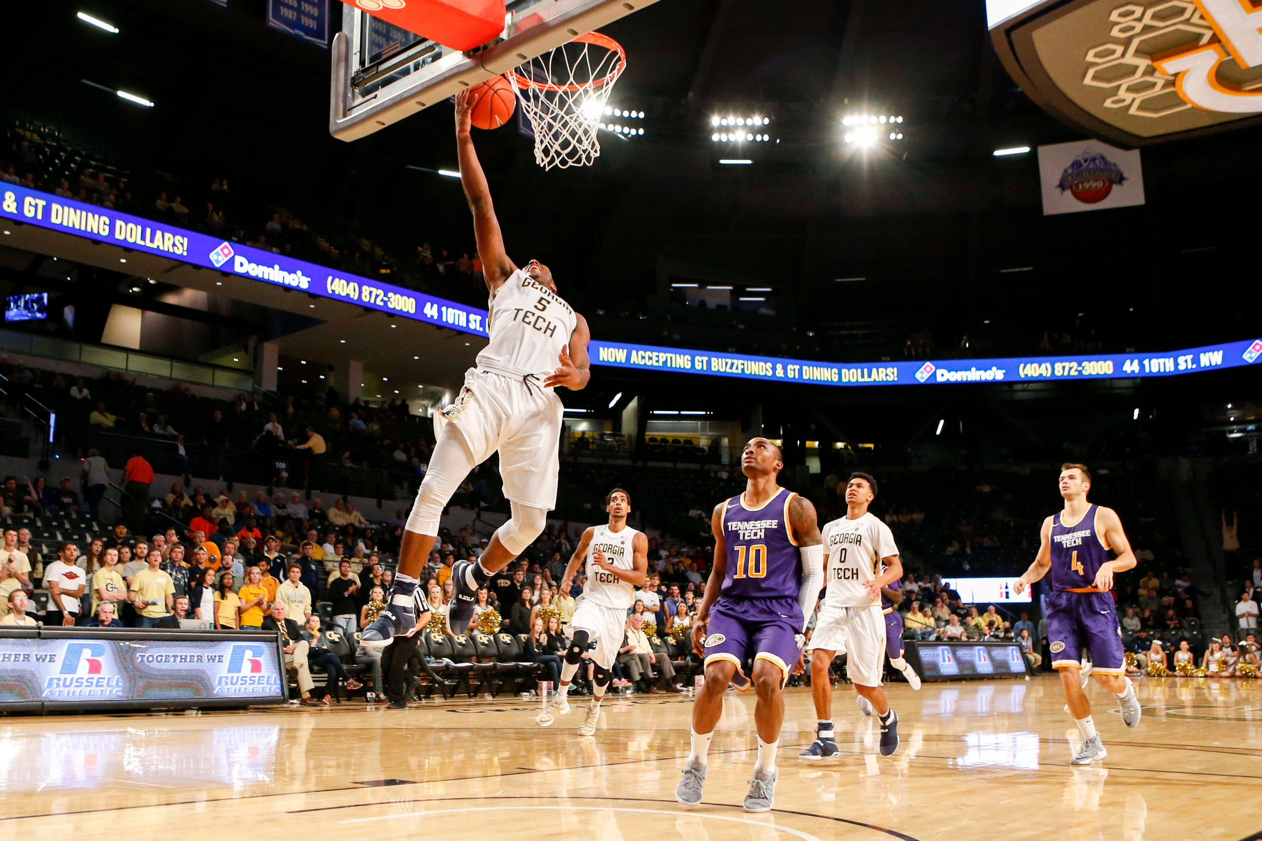 Nov 11, 2016; Atlanta, GA; Georgia Tech Yellow Jackets guard Josh Okogie (5) shoots a layup against the Tennessee Tech Golden Eagles in the second half at McCamish Pavilion. Georgia Tech defeated Tennessee Tech 70-55. Credit: Brett Davis-USA TODAY Sports