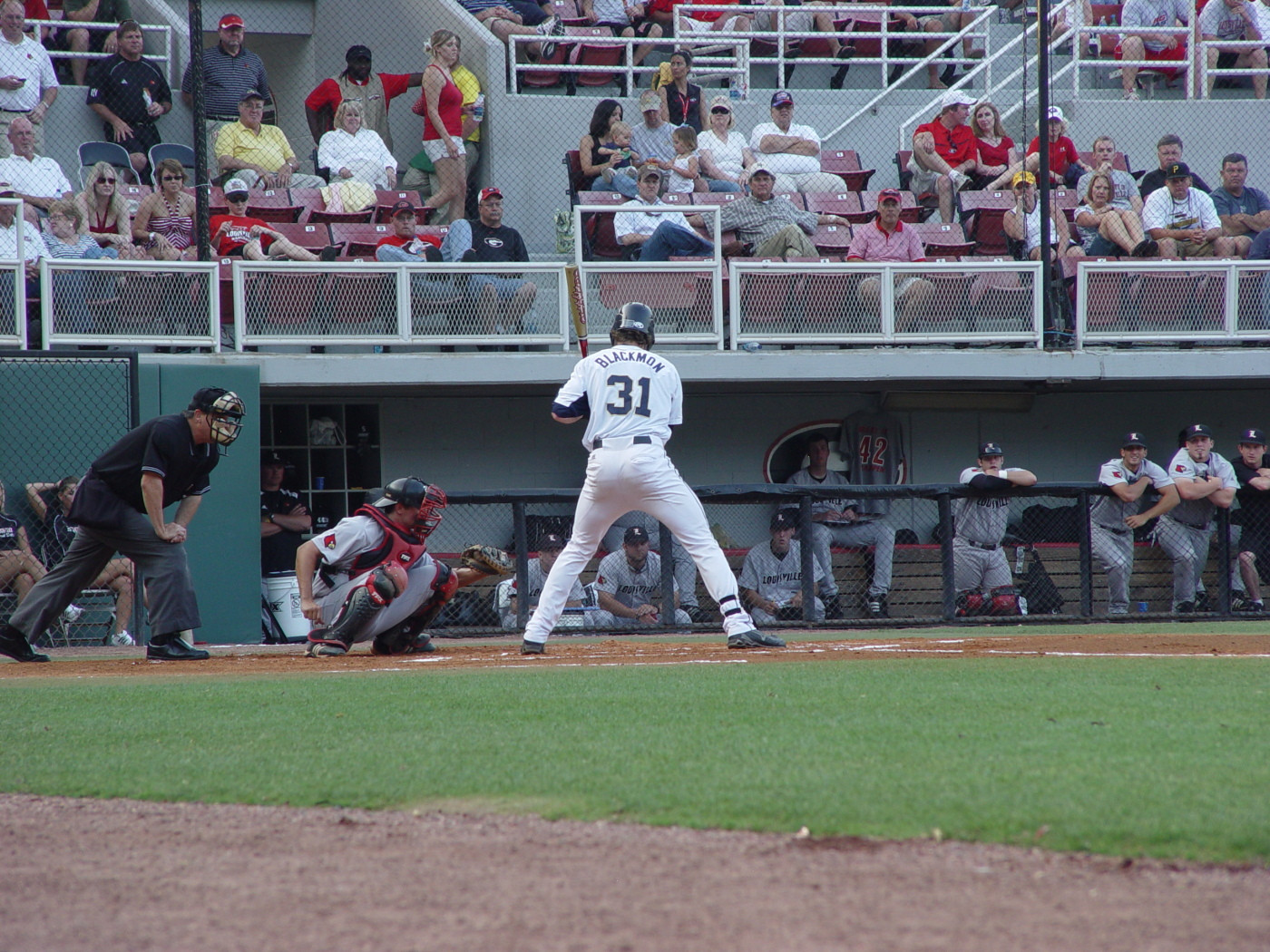 Charlie Blackmon watches ball four to lead off Tech's game against Louisville at the NCAA baseball regional, May 30, 2008. He would score on a sacrifice fly.