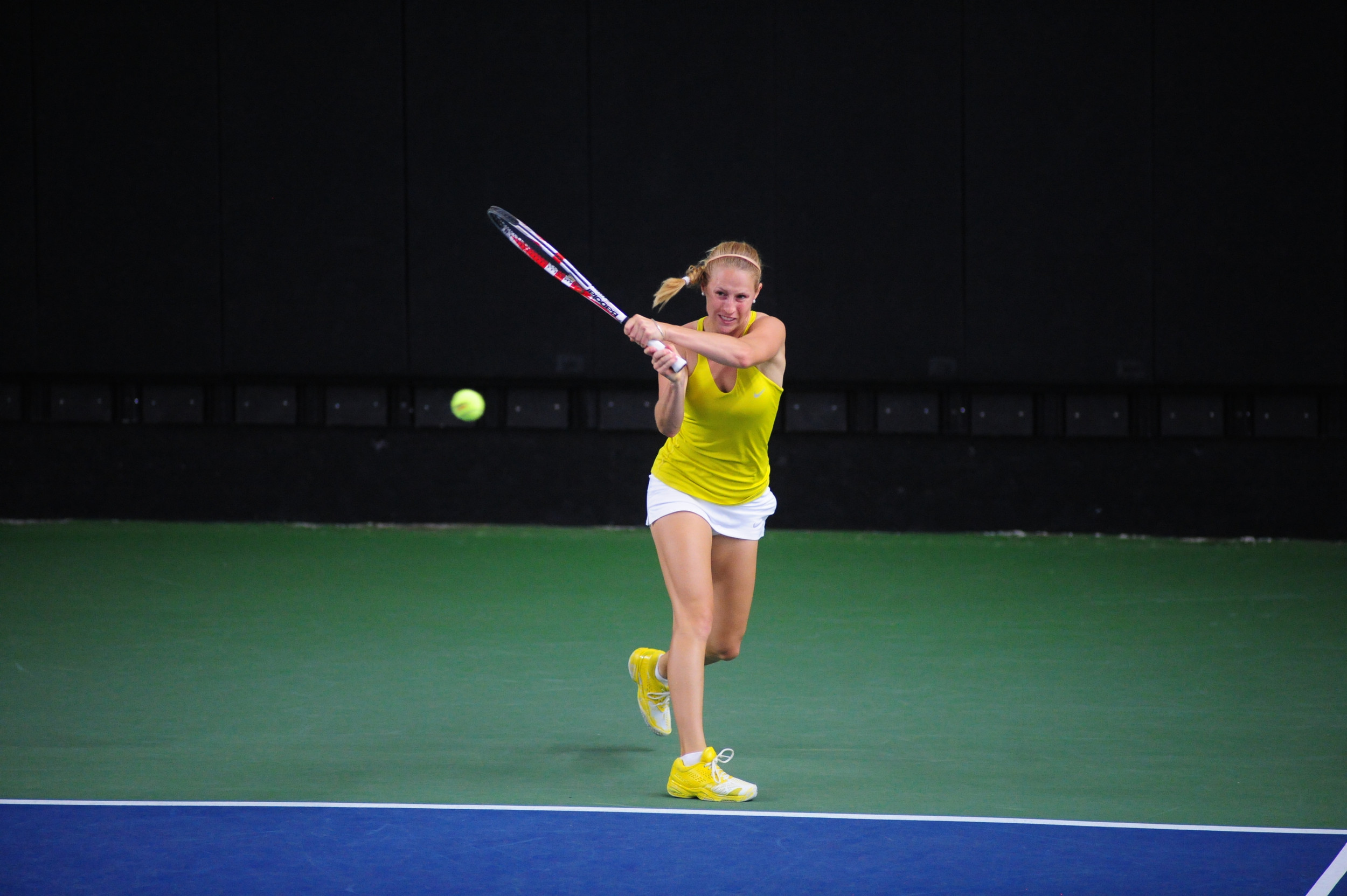 Alexa Anton-Ohlmeyer in her singles match against Purdue in the first round of the NCAA Tournament.
