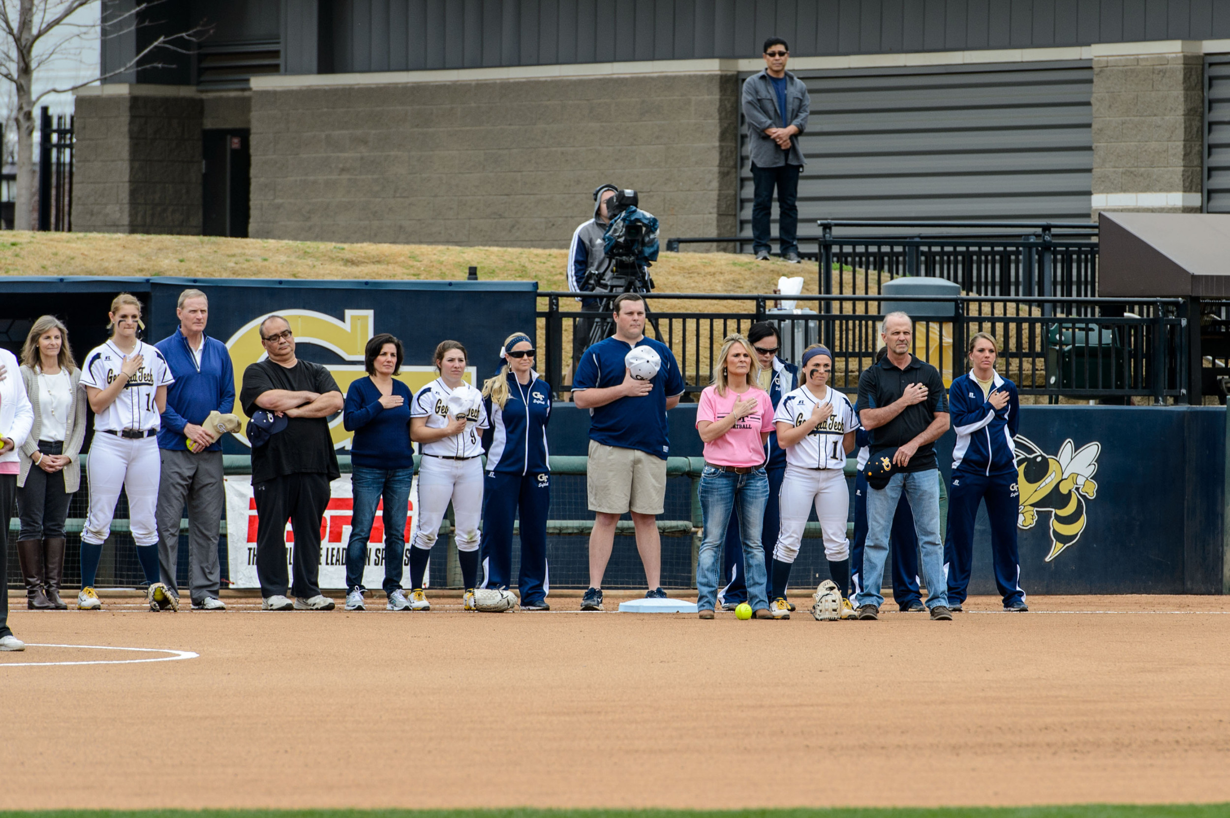 Families went with the players out to their positions for the national anthem