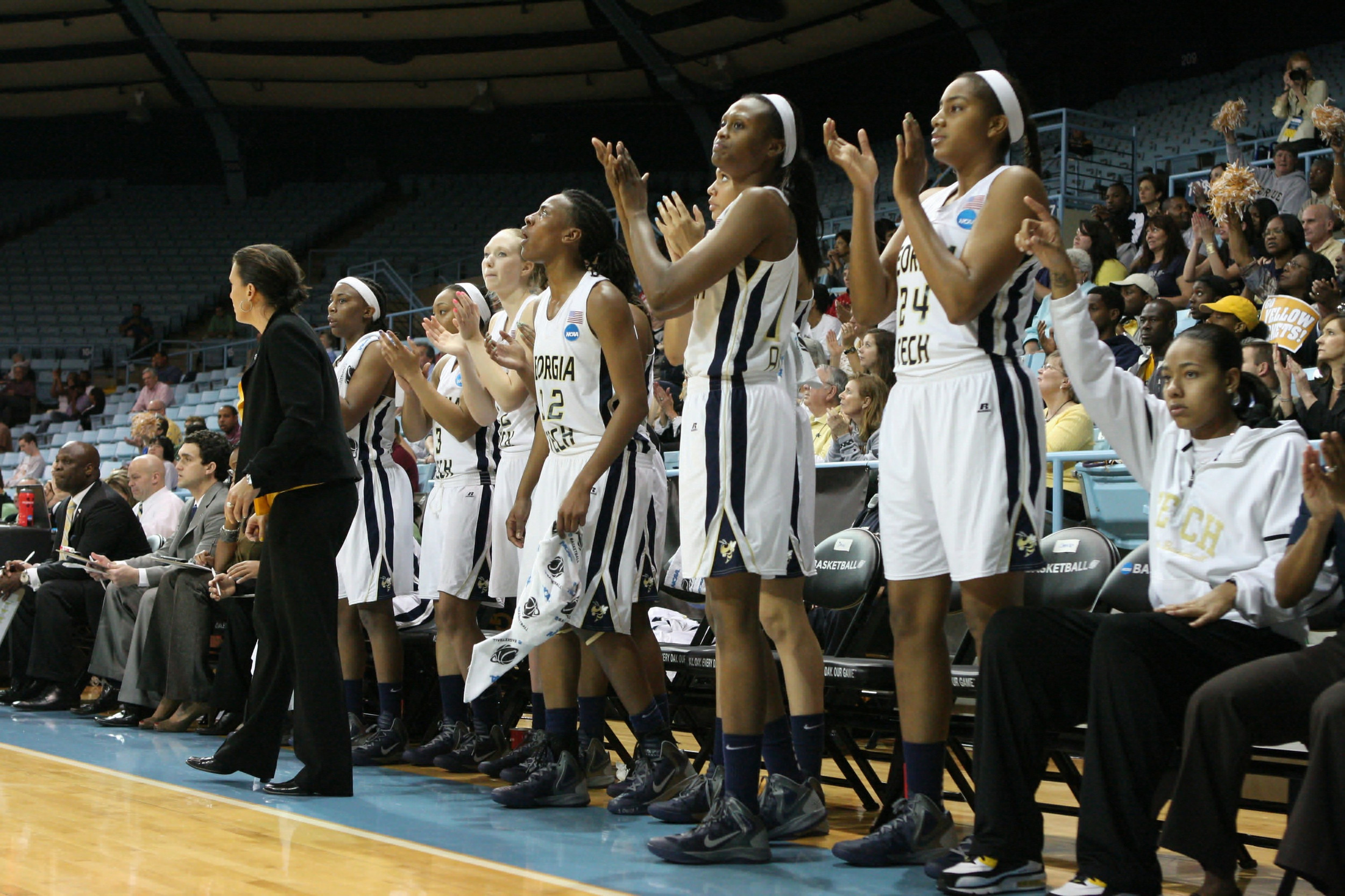 The Georgia Tech team bench during NCAA Tournament First Round game against Sacred Heart.