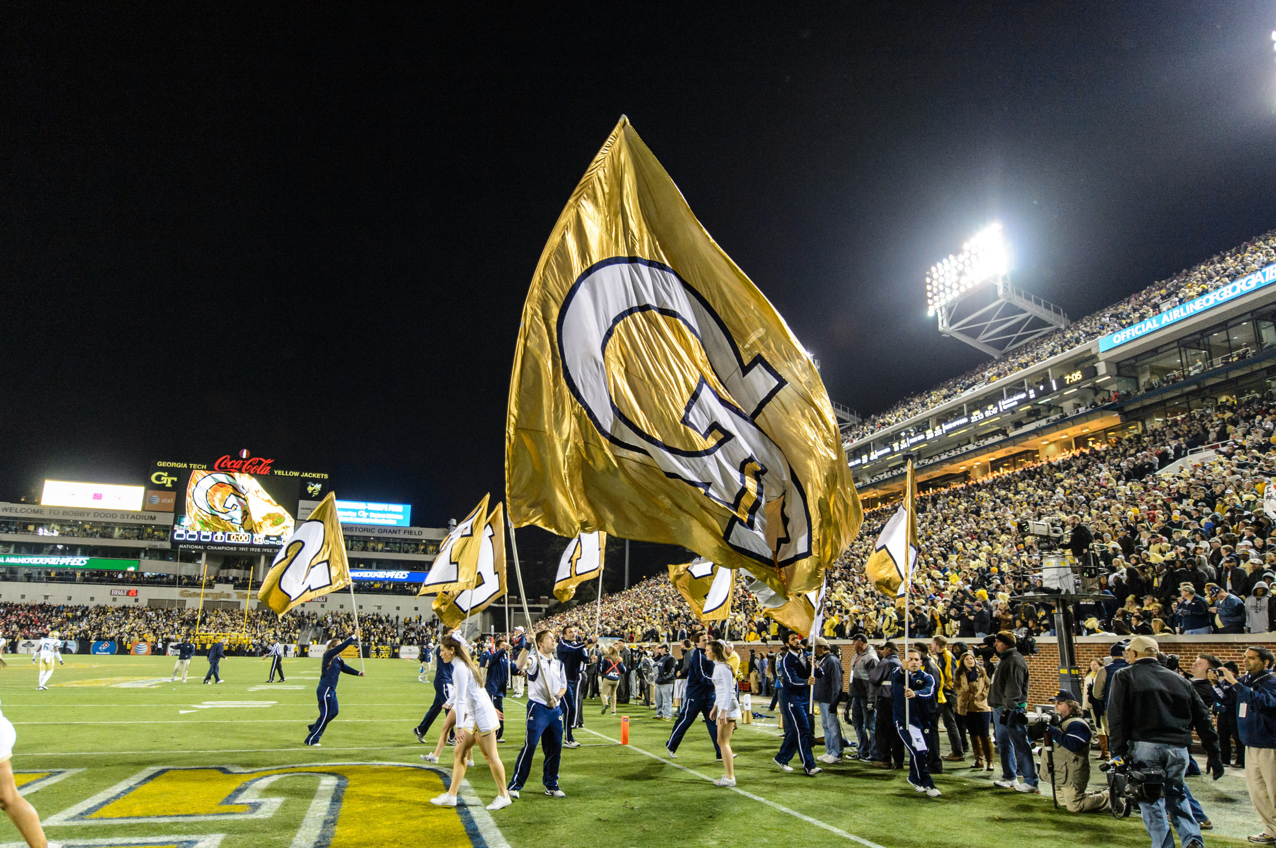 The GT flag is waved after a score.