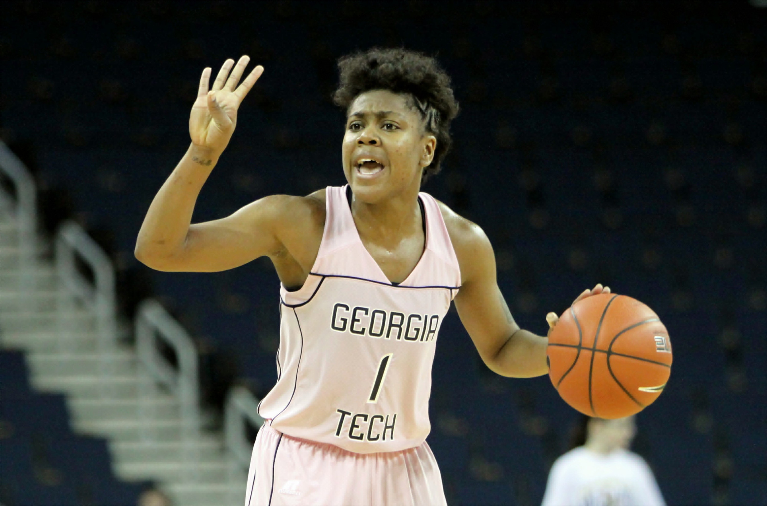 Dawnn Maye calls a play against Boston College.