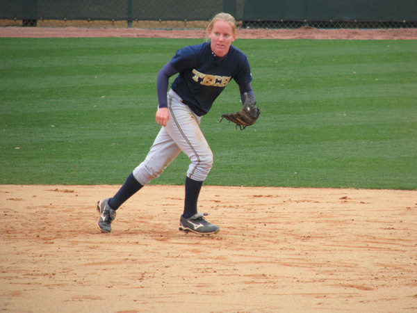 Softball team practices in its new stadium for the first time.
