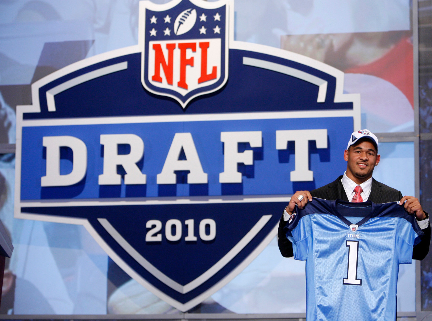Georgia Tech wide reciever Demaryius Thomas responds to questions during a news conference after he was selected as the 22nd overall pick by the Denver Broncos in the first round of the NFL football draft at Radio City Music Hall Thursday, April 22, 2010, in New York. (AP Photo/Stephen Chernin)