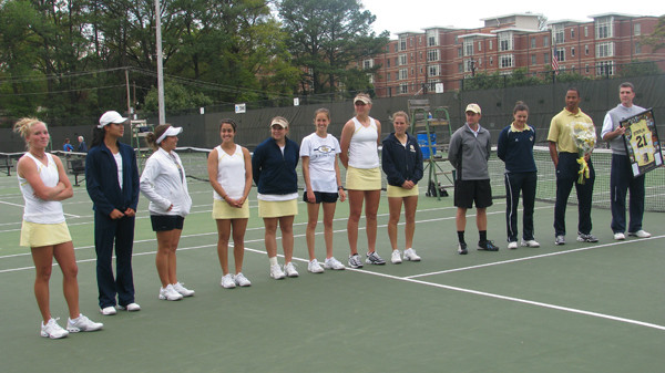 Georgia Tech women's tennis honored lone senior Christy Striplin prior to match on Senior Day