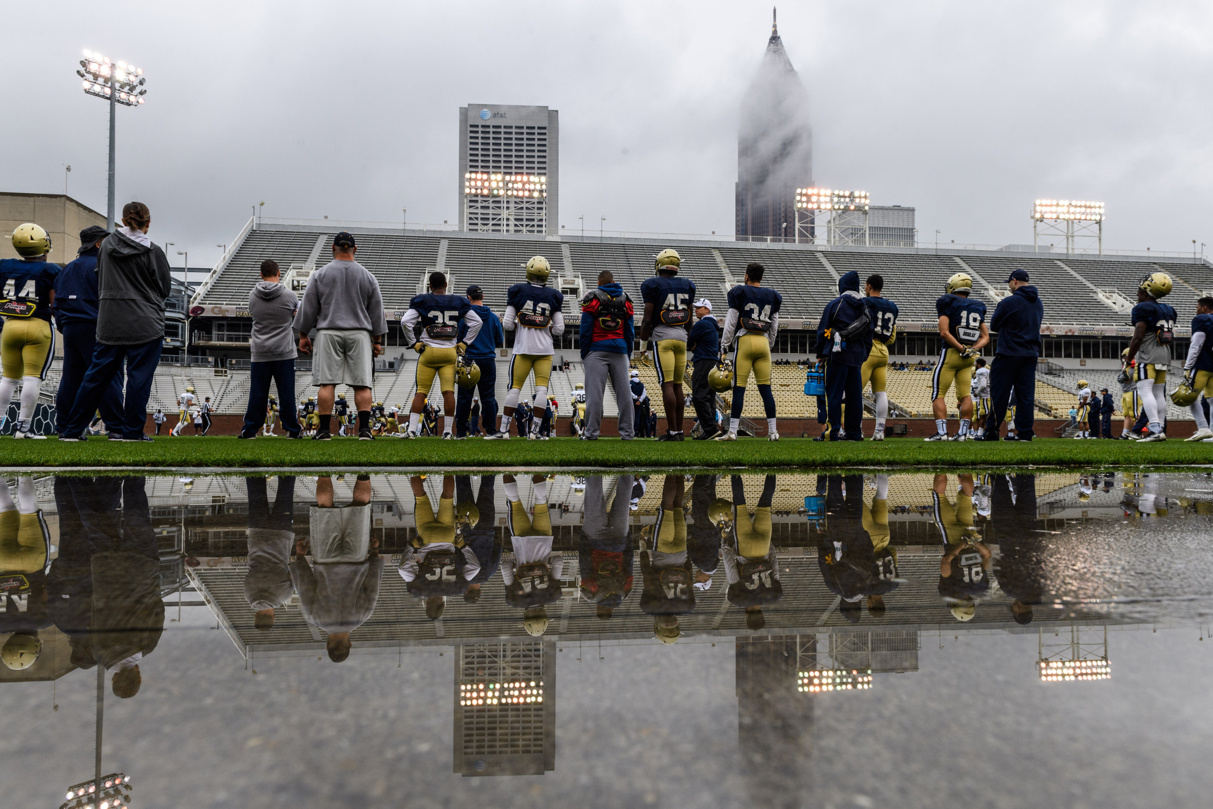The eighth practice of #GTSpring18 took place in Bobby Dodd Stadium after a rainy morning