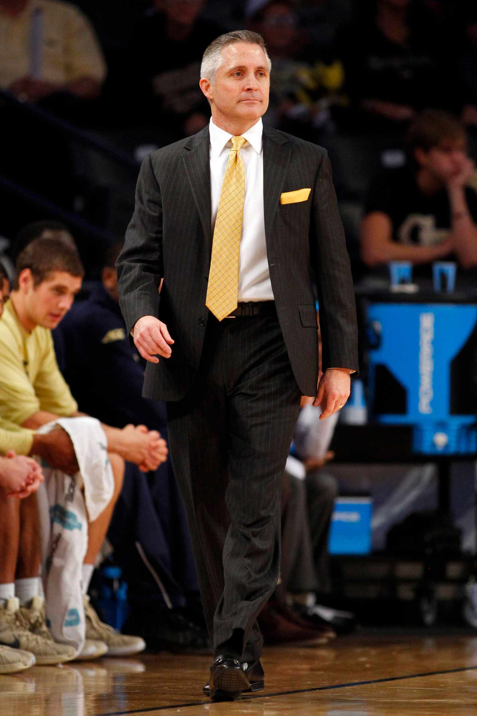 Nov 22, 2015; Atlanta, GA, USA; Georgia Tech Yellow Jackets head coach Brian Gregory coaches against the East Tennessee State Buccaneers in the second half at McCamish Pavilion. East Tennessee State defeated Georgia Tech 69-68. Mandatory Credit: Brett Davis-USA TODAY Sports