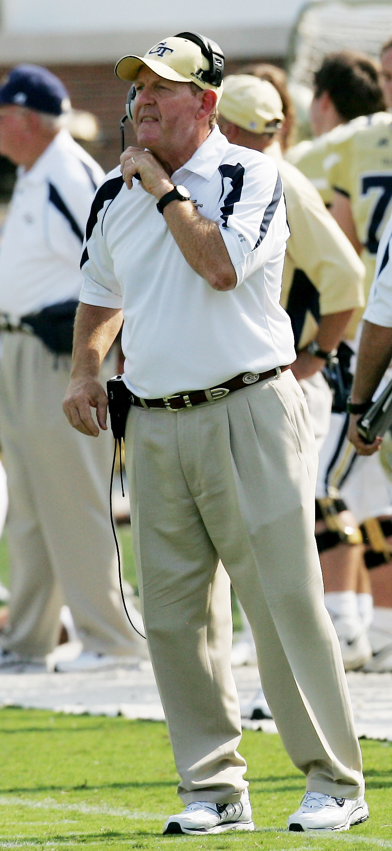 Chan Gailey gets the attention of a player in the second quarter. (AP Photo/Ric Feld)