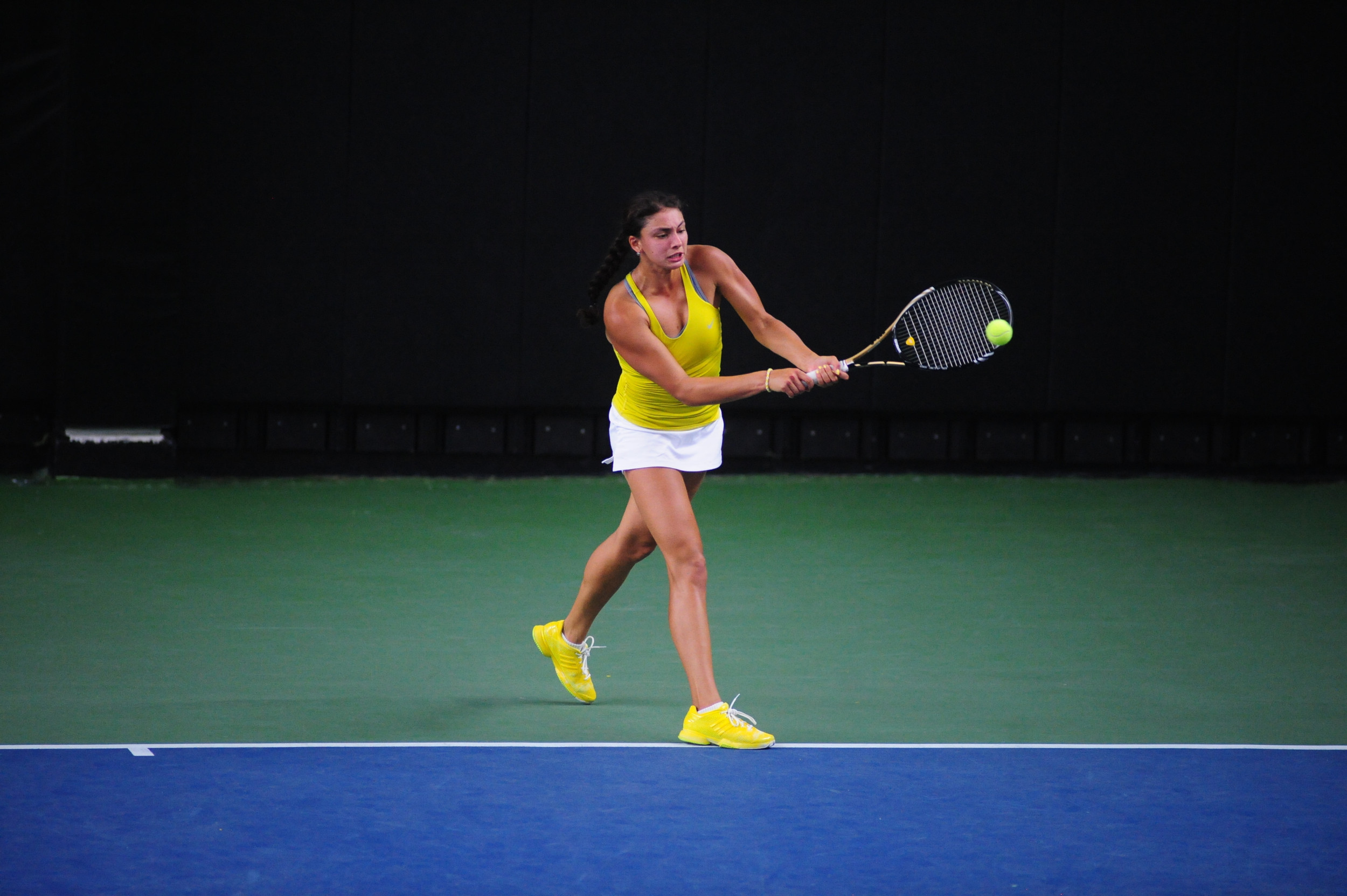 Natasha Prokhnevska in her singles match against Purdue in the first round of the NCAA Tournament.