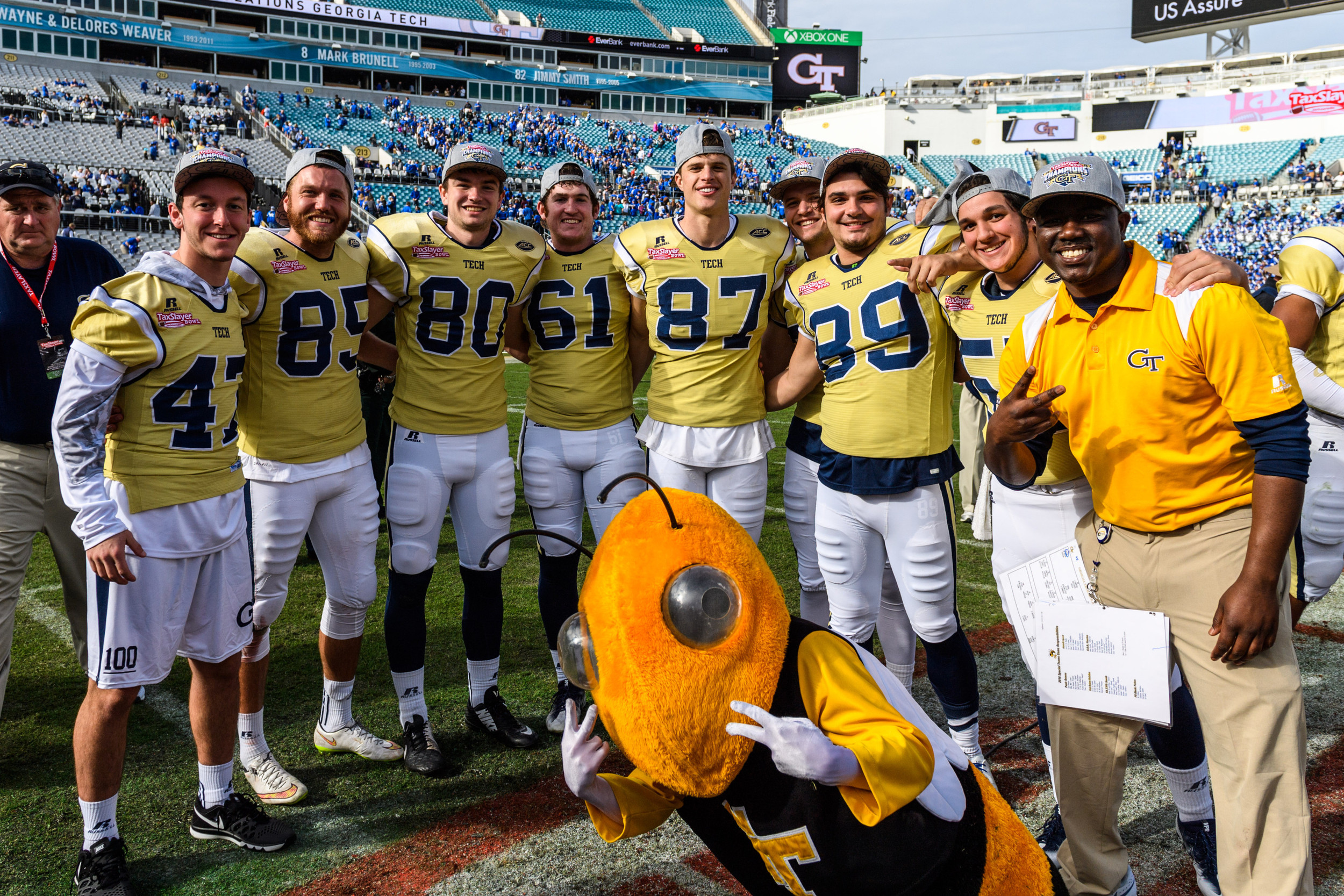 The specialists pose for a photo after the win