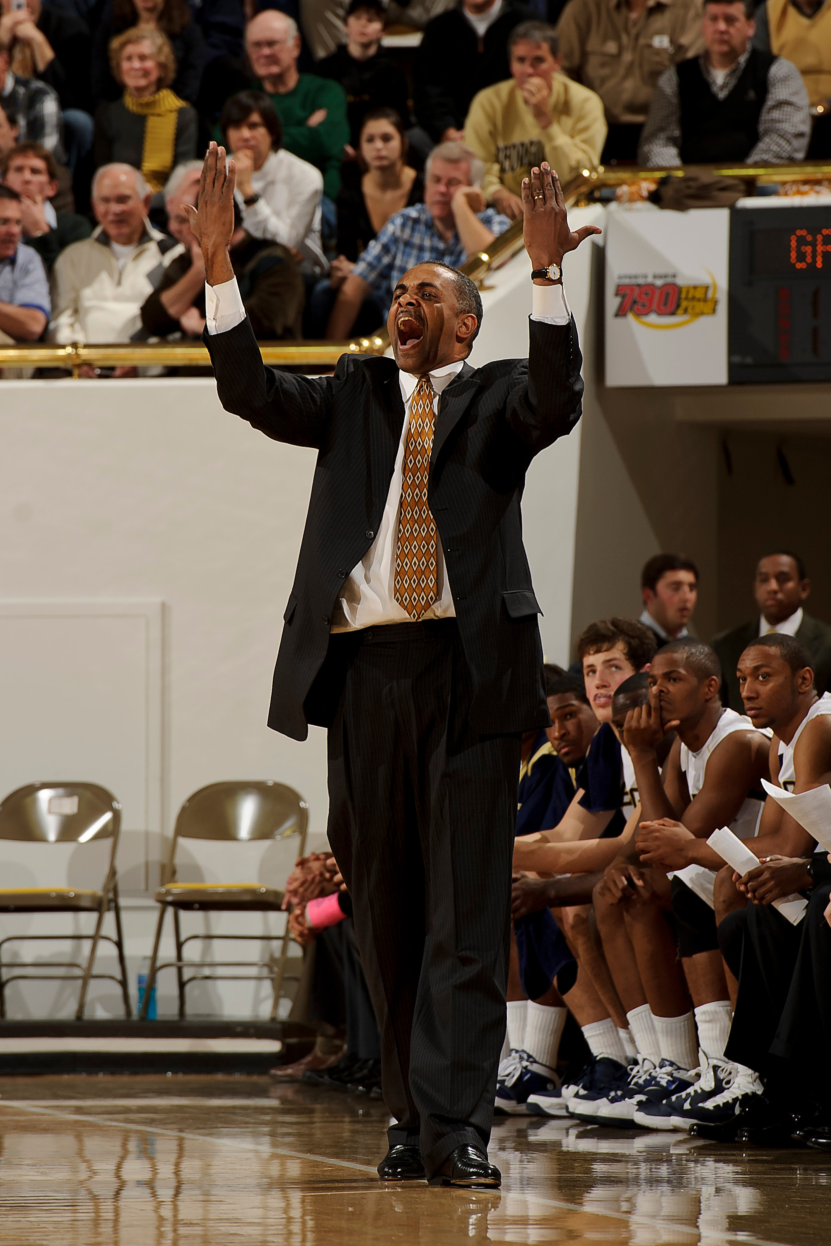 Dec 7, 2010; Atlanta, GA, USA; Georgia Tech Yellow Jackets head coach Paul Hewitt yells during the first half against the Georgia Bulldogs at Alexander Memorial Coliseum. Georgia defeated Georgia Tech 73-72. Mandatory Credit: Paul Abell-US PRESSWIRE