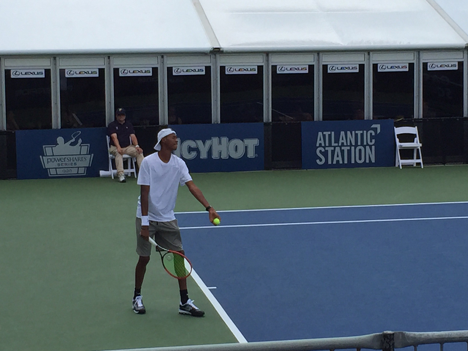 Christopher Eubanks serves an ace to open his first-round singles match against Radek Stepanek in the BB&T Atlanta Open. Stepanek won 6-2, 6-2.