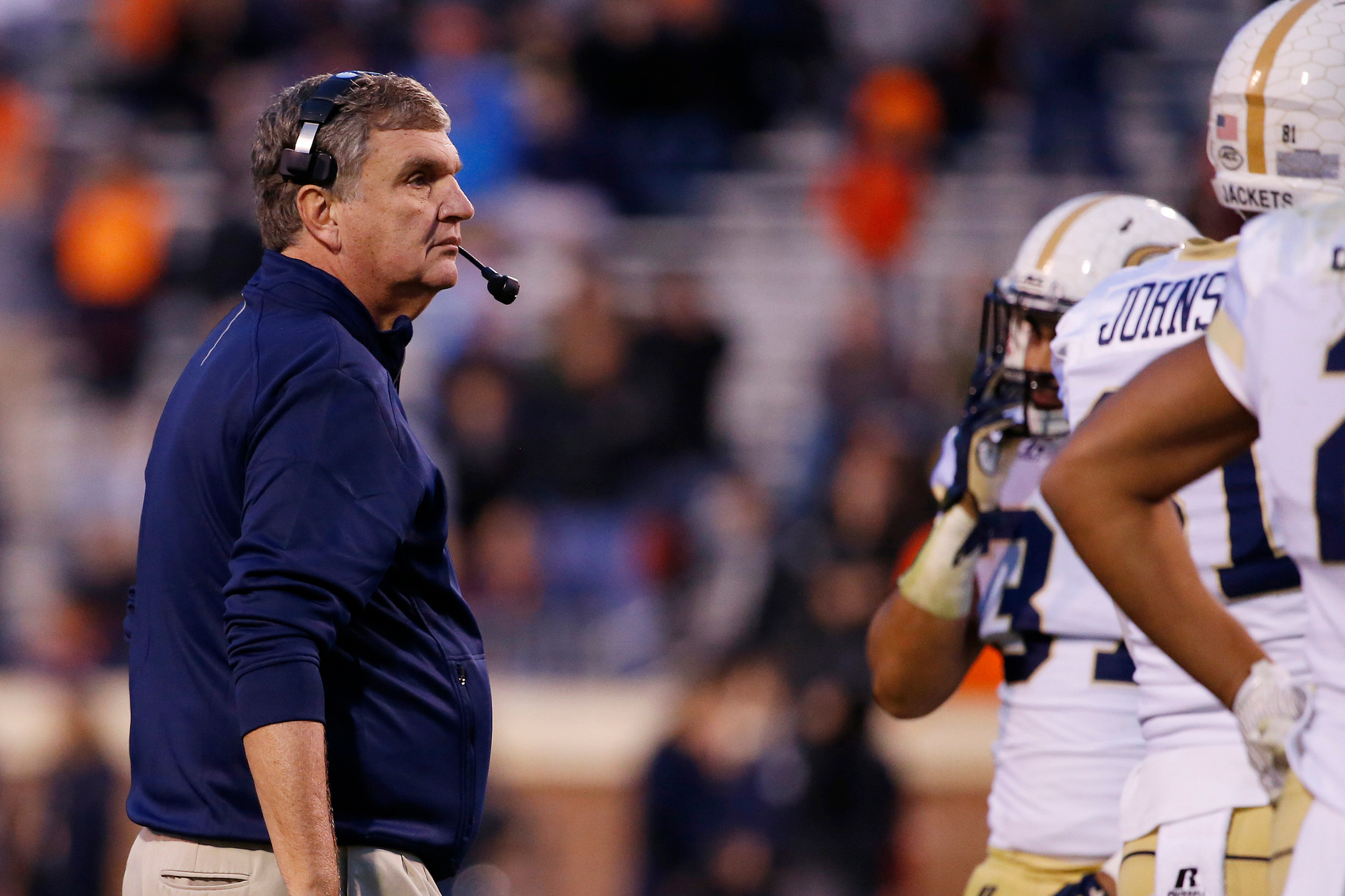 Paul Johnson looks on from the field during a stoppage in play. Amber Searls-USA TODAY Sports