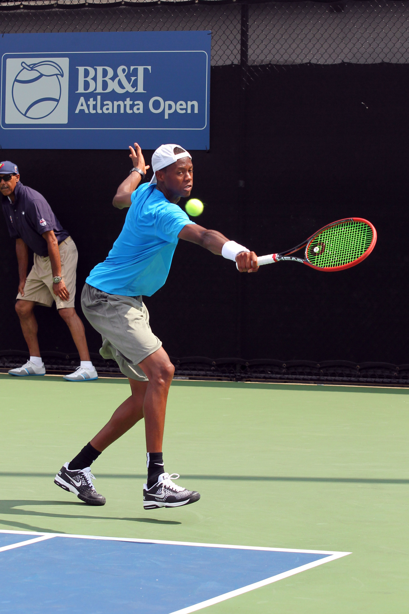 Christopher Eubanks plays his opening-round singles match against Redak Stepanek in the BB&T Atlanta Open