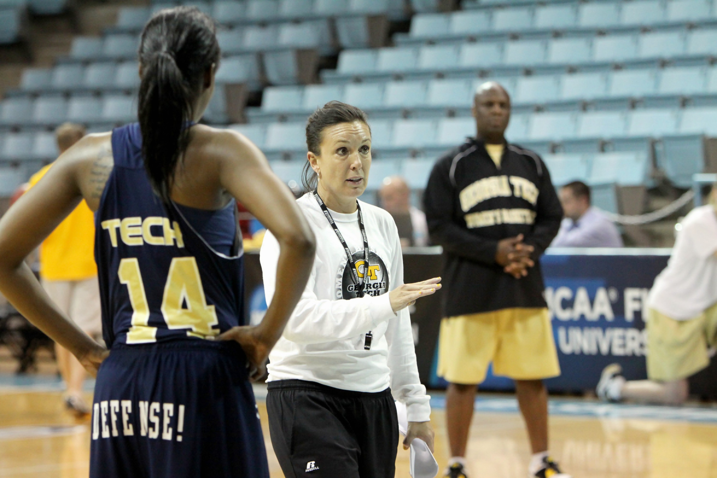 Head Coach MaChelle Joseph instructs her team during NCAA Tournament Second Round practice.