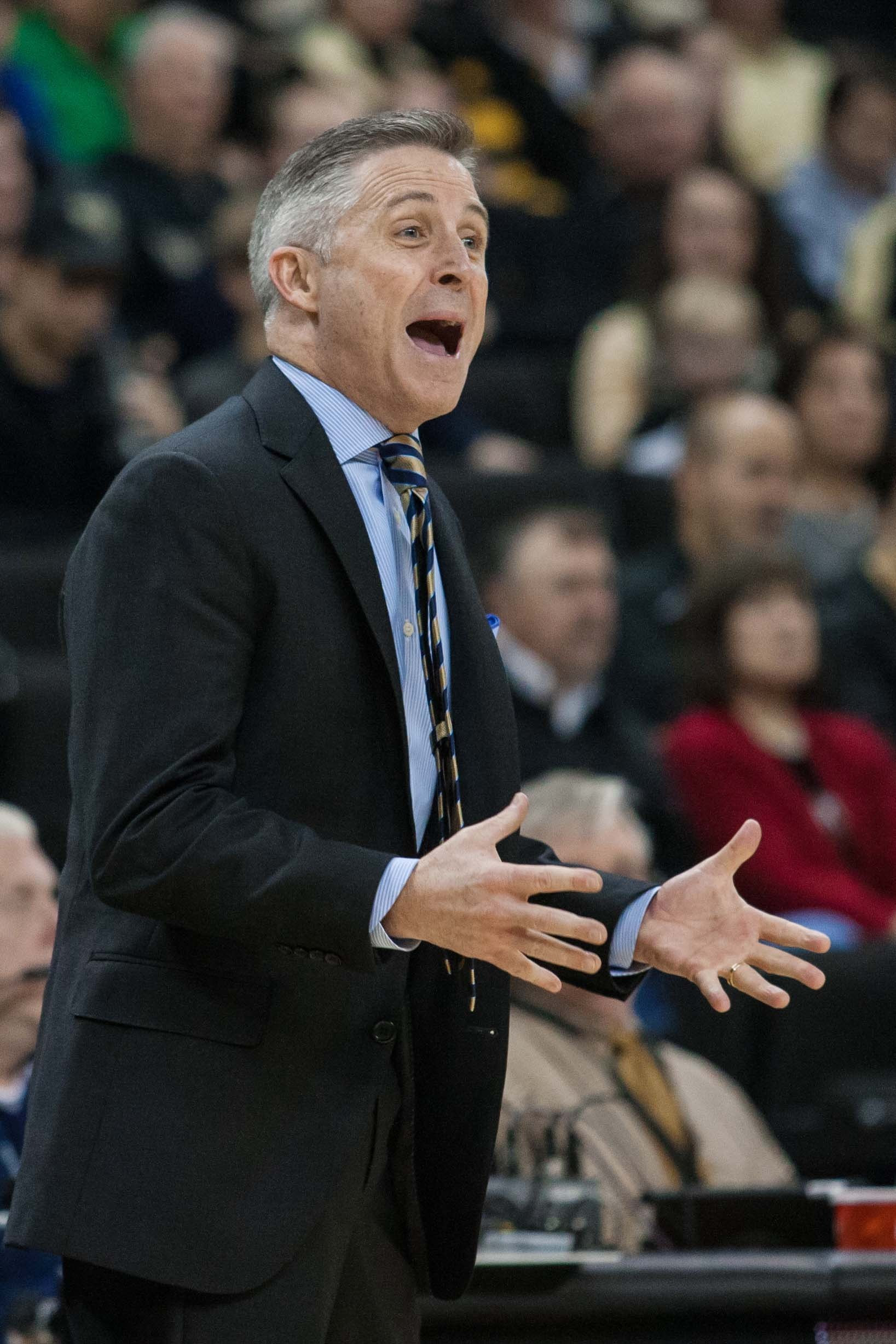 Georgia Tech Yellow Jackets head coach Brian Gregory reacts to a call during the first half against the Wake Forest Demon Deacons at Lawrence Joel Veterans Memorial Coliseum. Mandatory Credit: Jeremy Brevard-USA TODAY Sports
