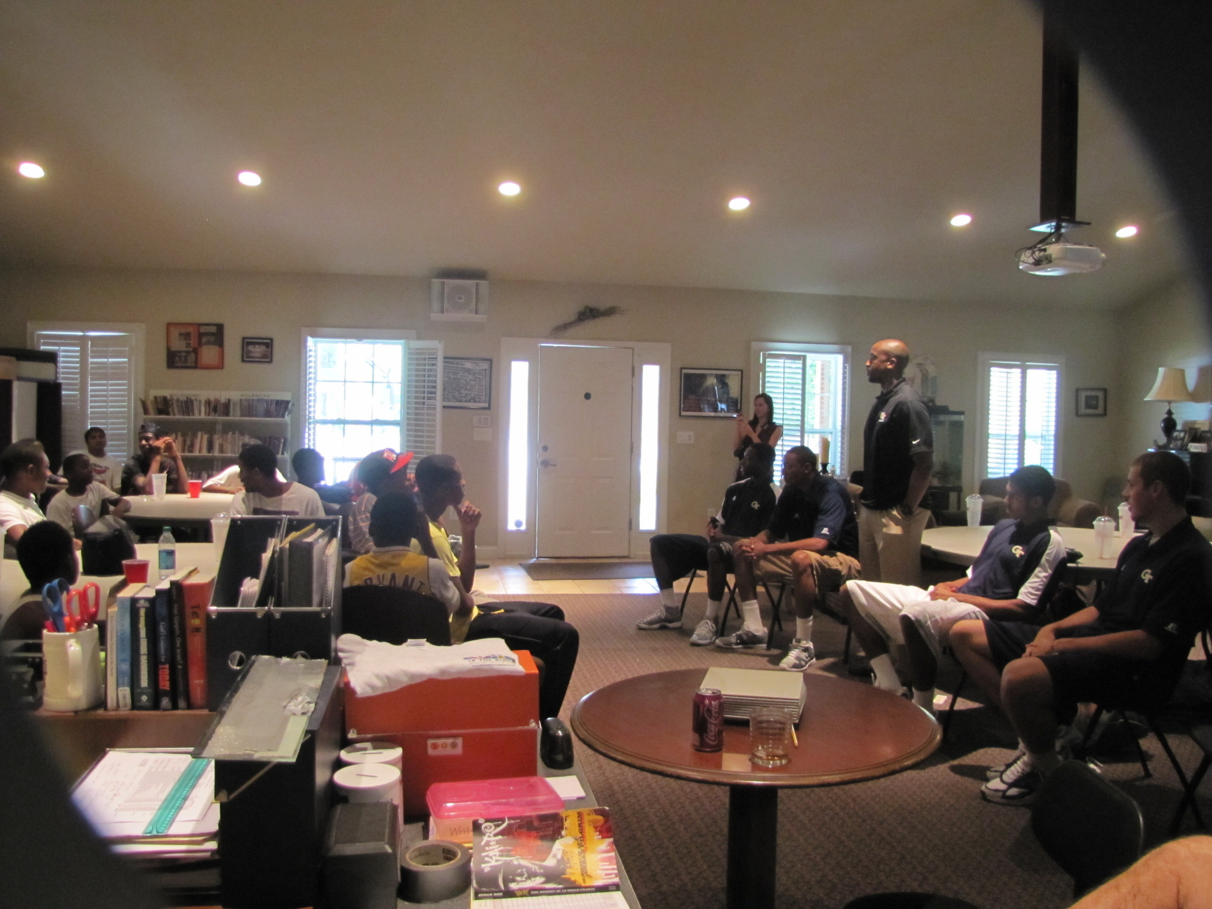 Amir Abdur-Rahim and the Tech players answer questions from the kids at Bright Futures Academy.