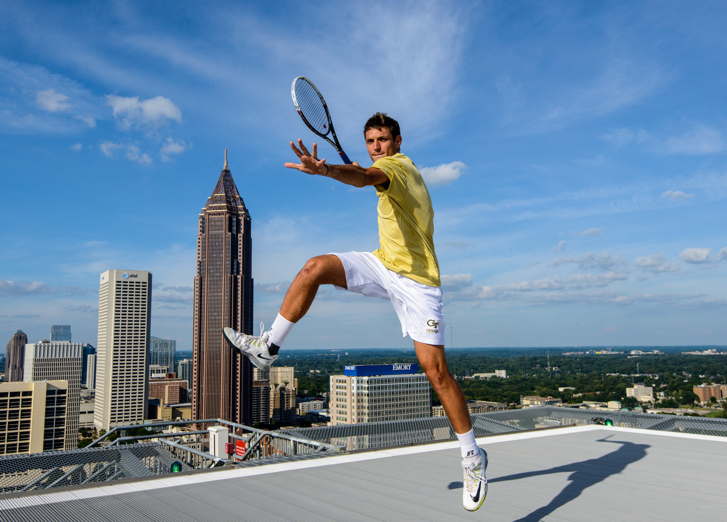 Georgia Tech men's tennis shoot on top of the W Hotel in downtown Atlanta, Eduardo Segura