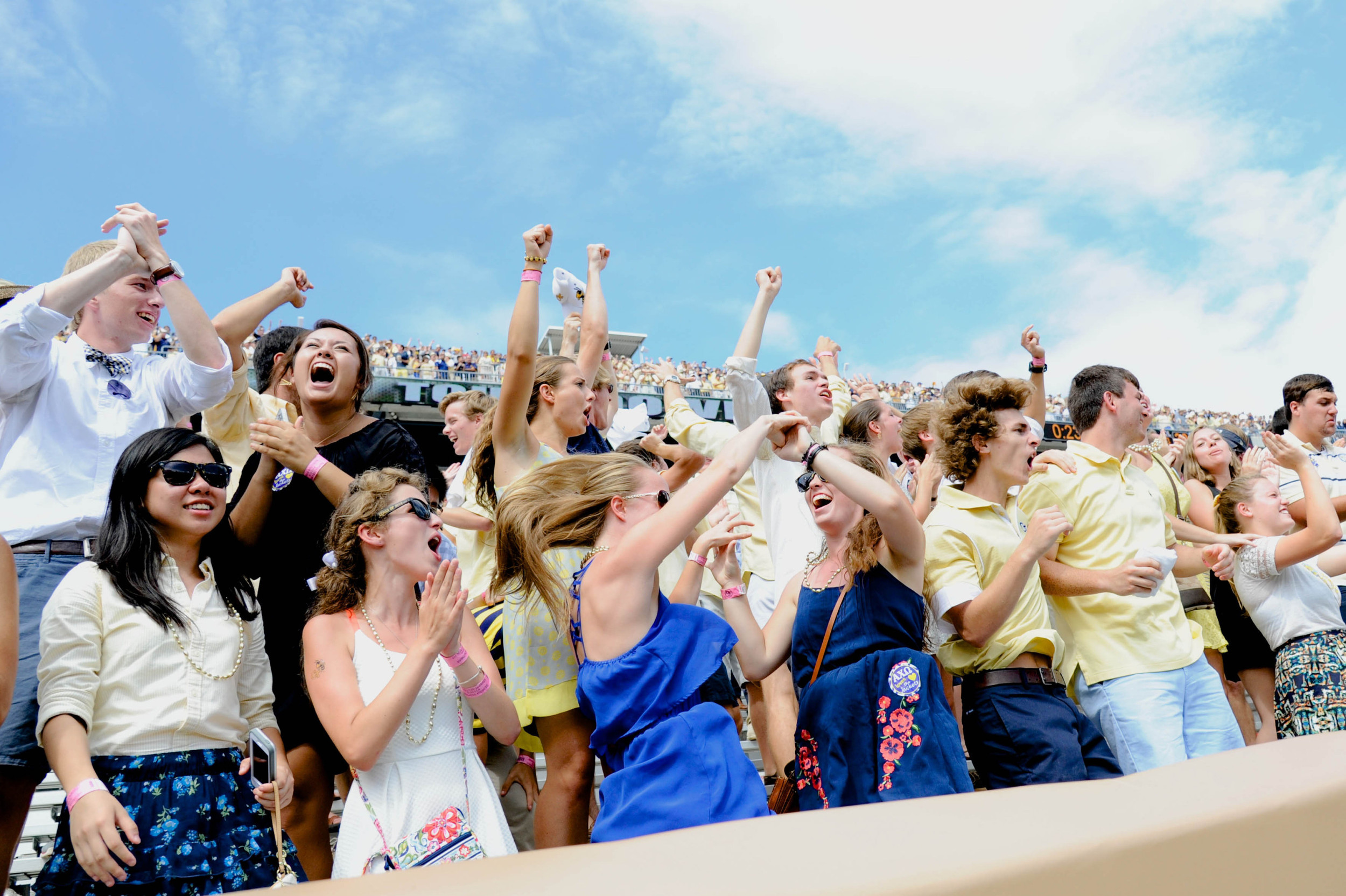 Sep 13, 2014; Atlanta, GA, USA; Yellow Jackets fans react after their team scores the go ahead touchdown during the second half. Dale Zanine-USA TODAY Sports