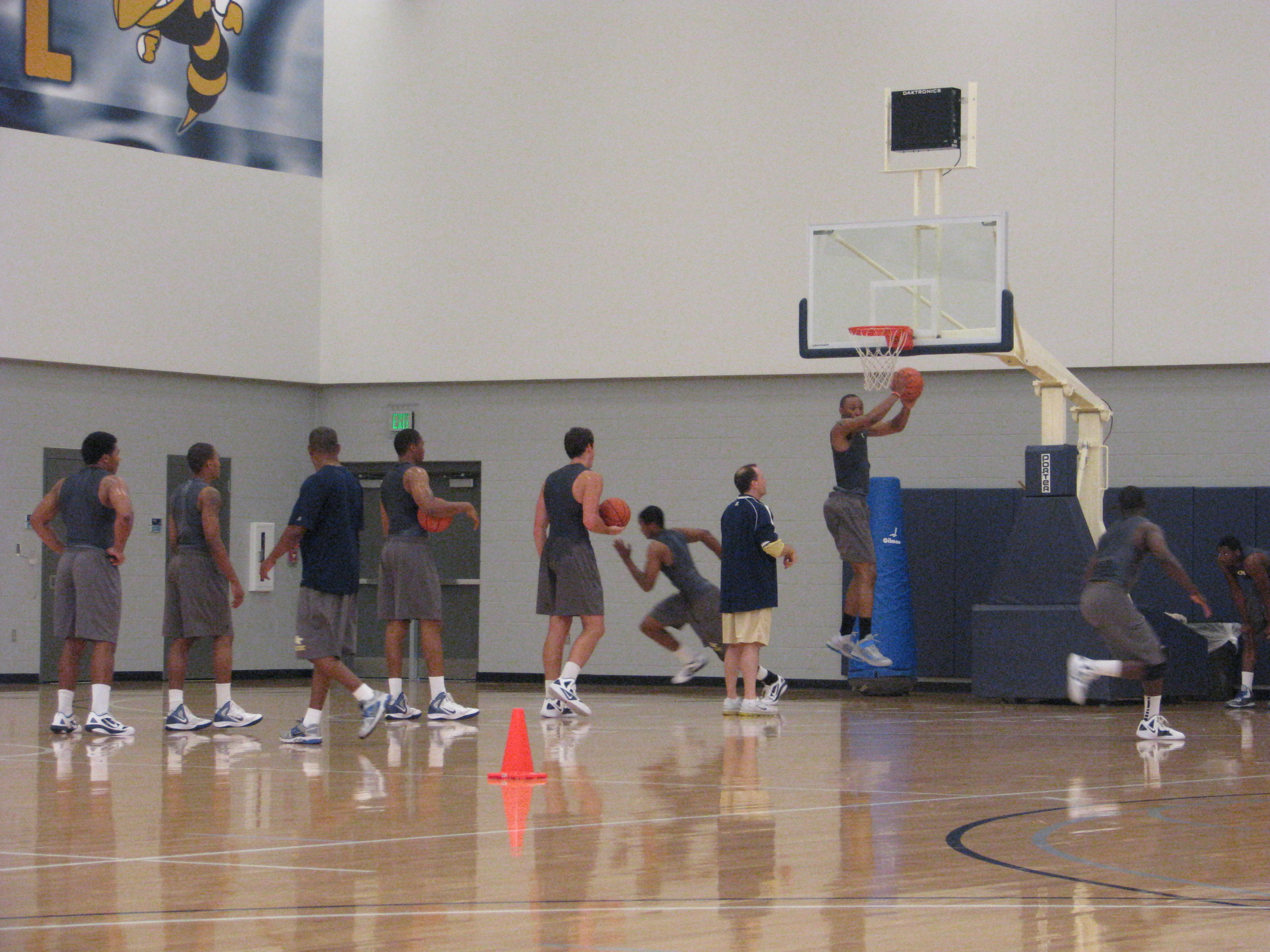 Coach Gregory puts the Yellow Jackets through a 40-minute practice Thursday at Zelnak Center. - June 21, 2012
