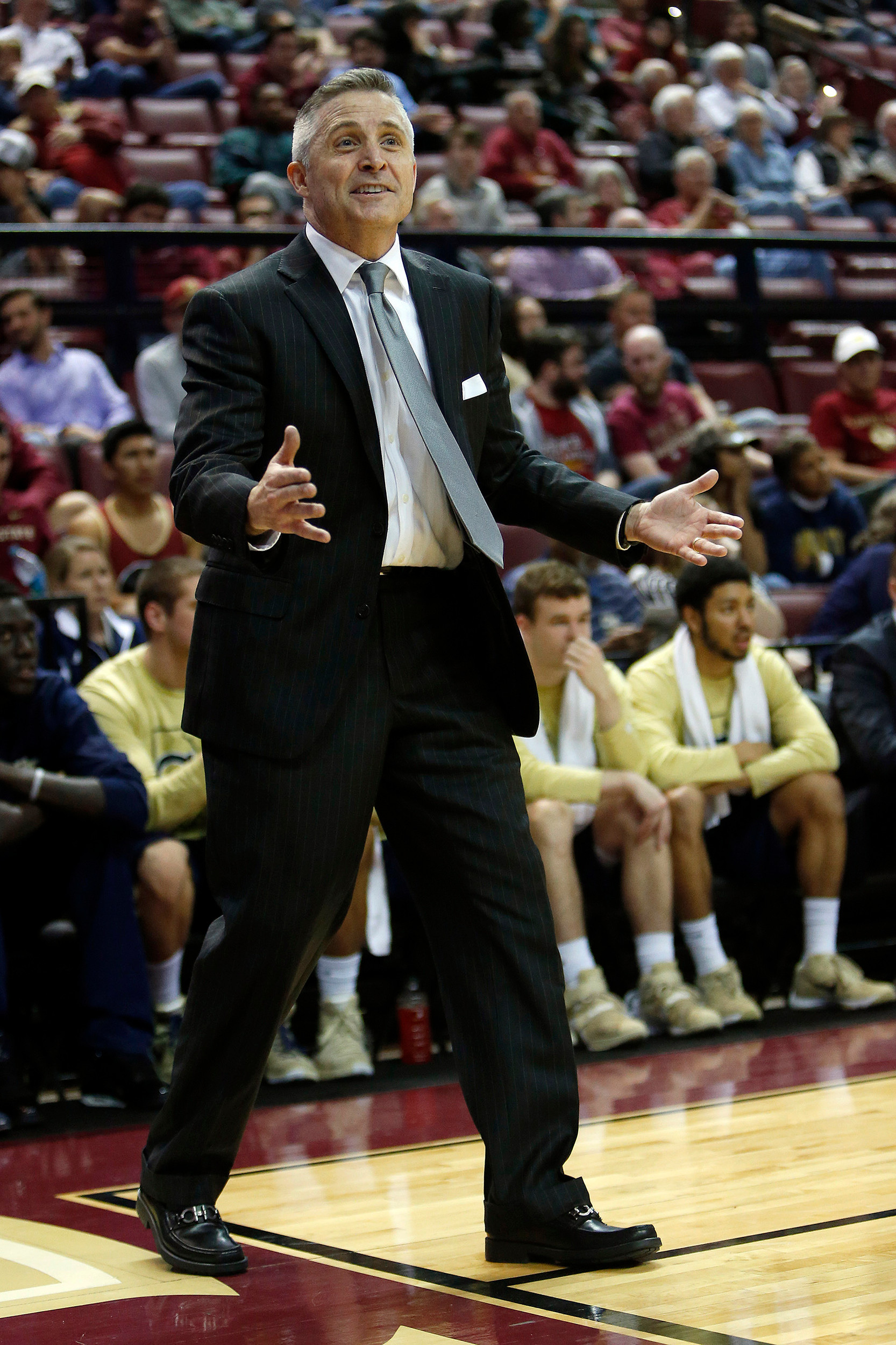 Brian Gregory shouts at an official while playing against the Florida State Seminoles. Glenn Beil-USA TODAY Sports