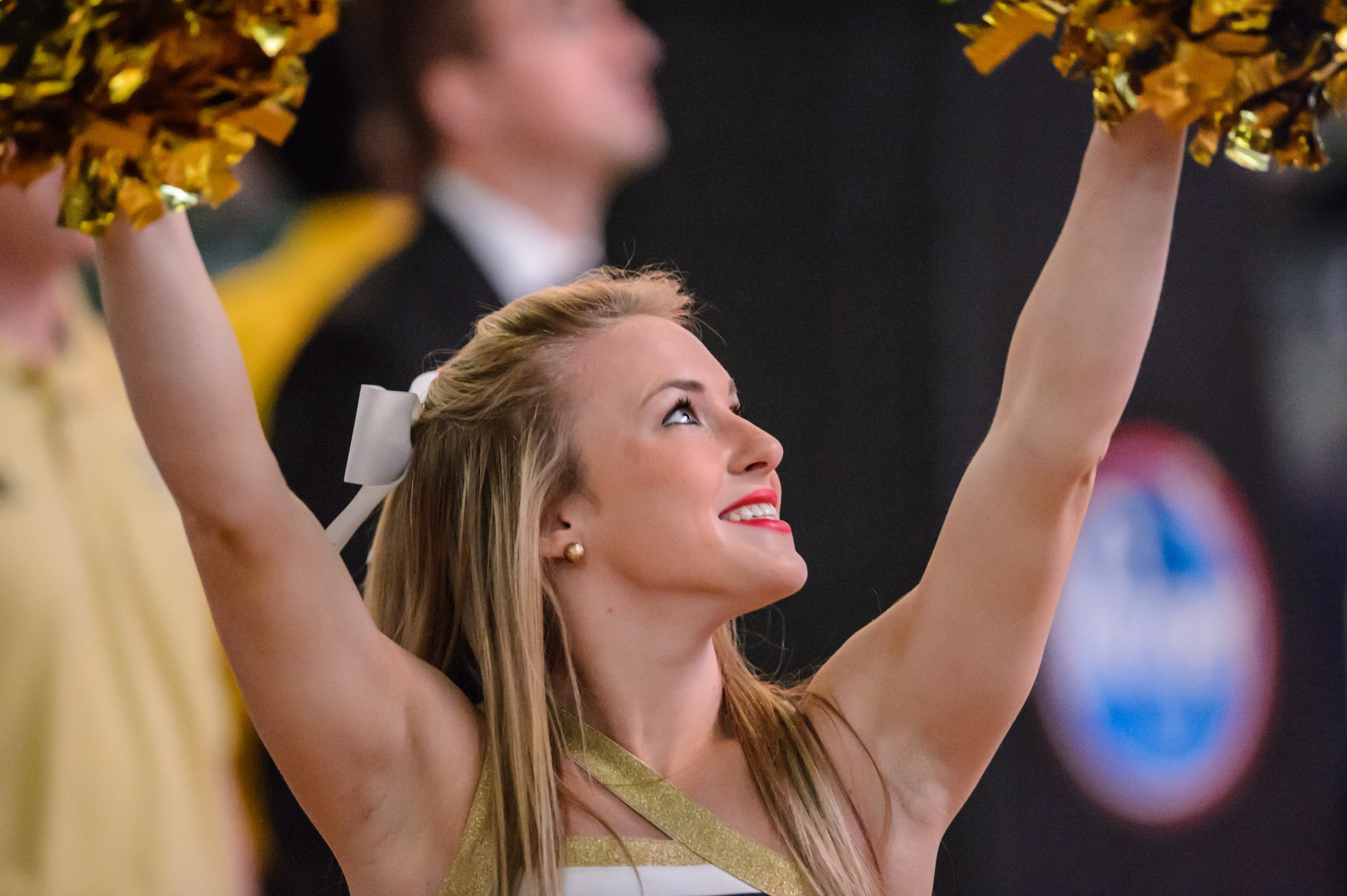Georgia Tech cheeleader Sidni Vaughn looks on during player intros