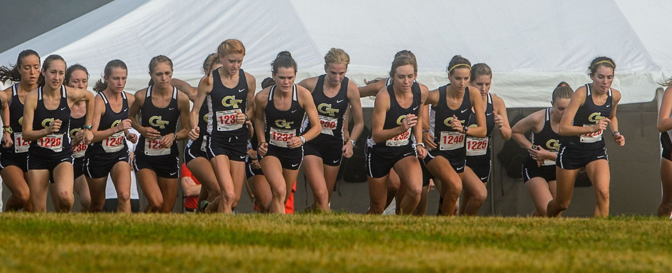 The Women's Cross Country team runs at the UGA Invitational