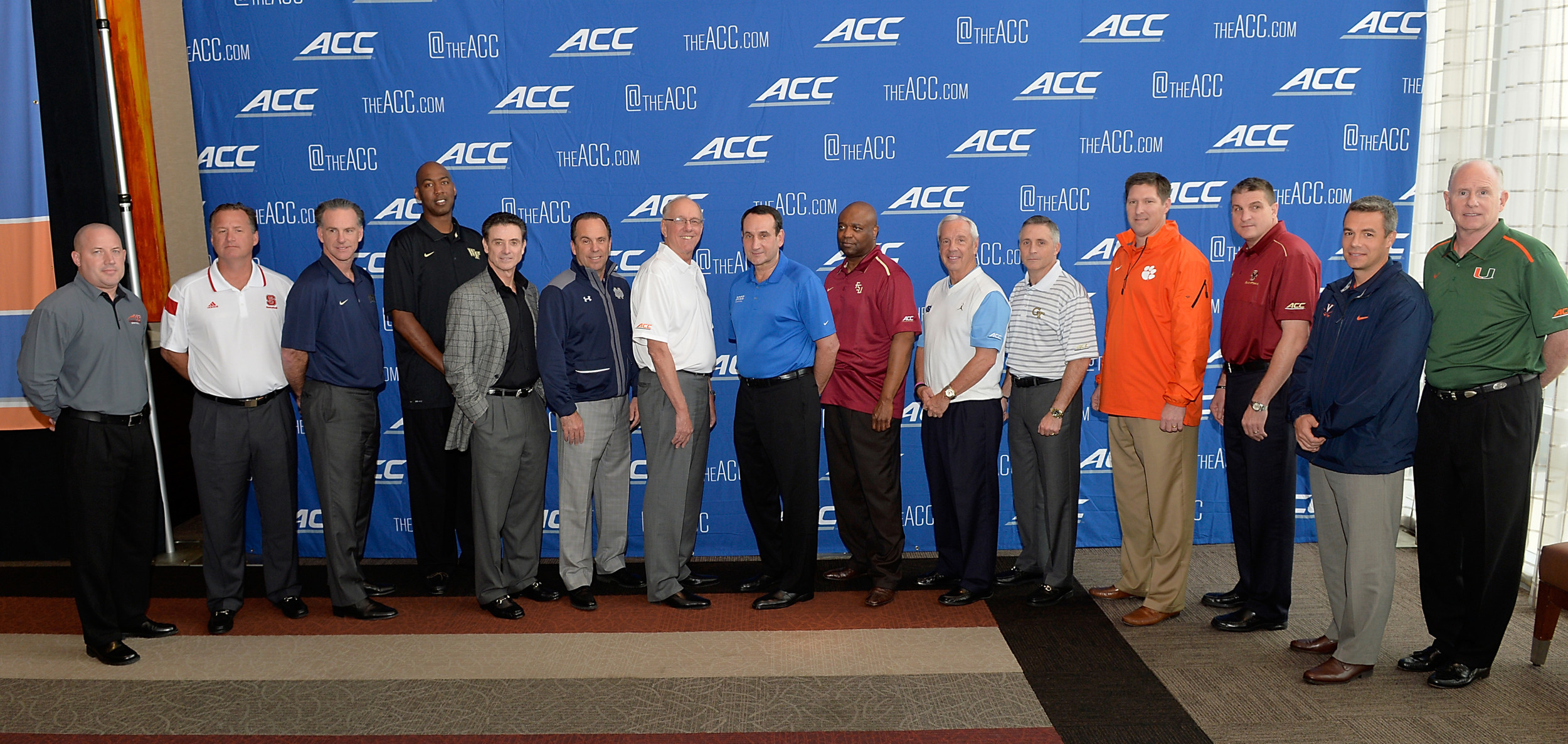 The ACC basketball head coaches during the ACC Operation Basketball, Wednesday, Oct. 29, 2014 in Charlotte, N.C. (Photo by Sara D. Davis, theACC.com)